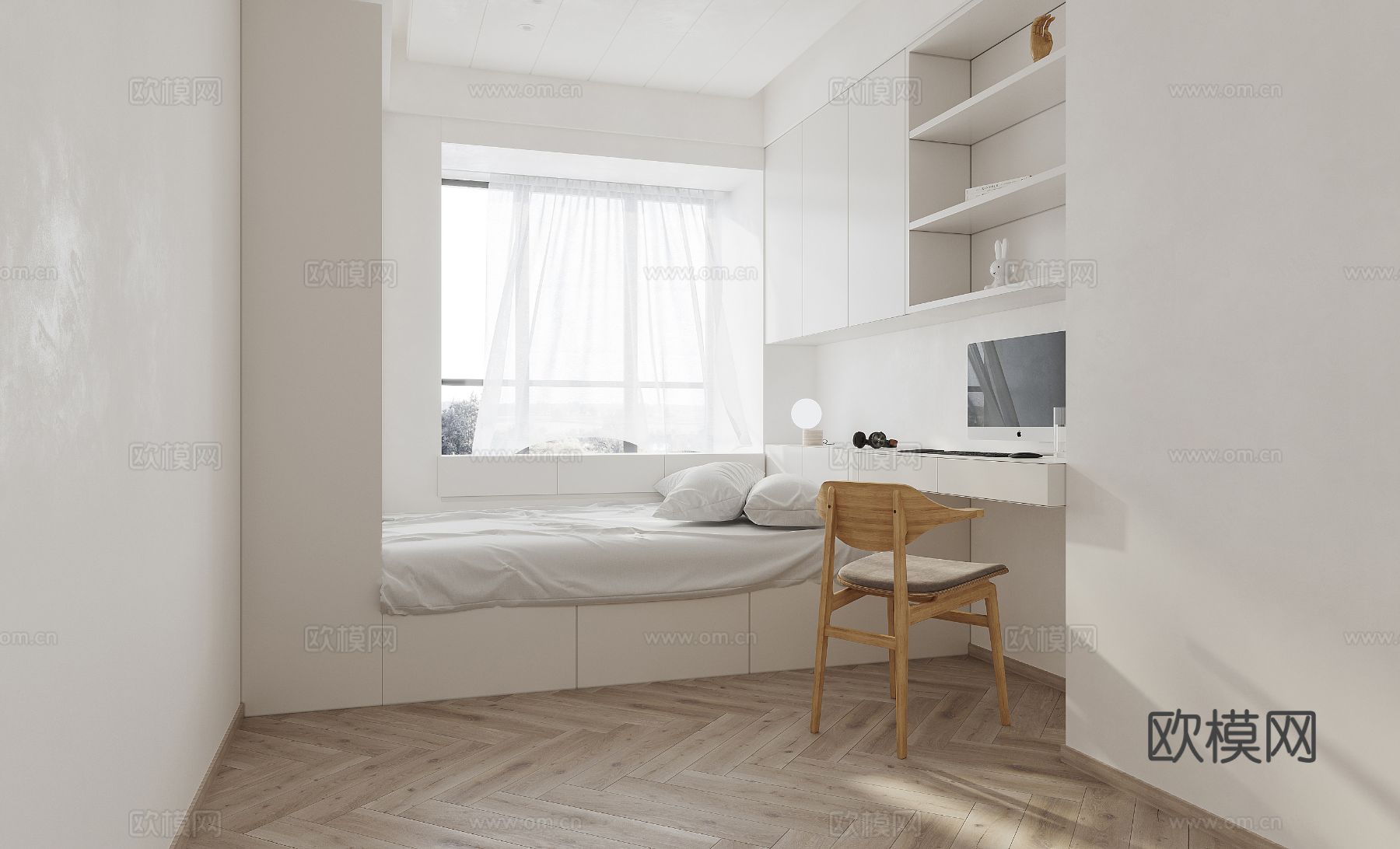 现代家装设计 客厅卧室餐厅 黑白灰 公寓效果图下载（渲染图5）