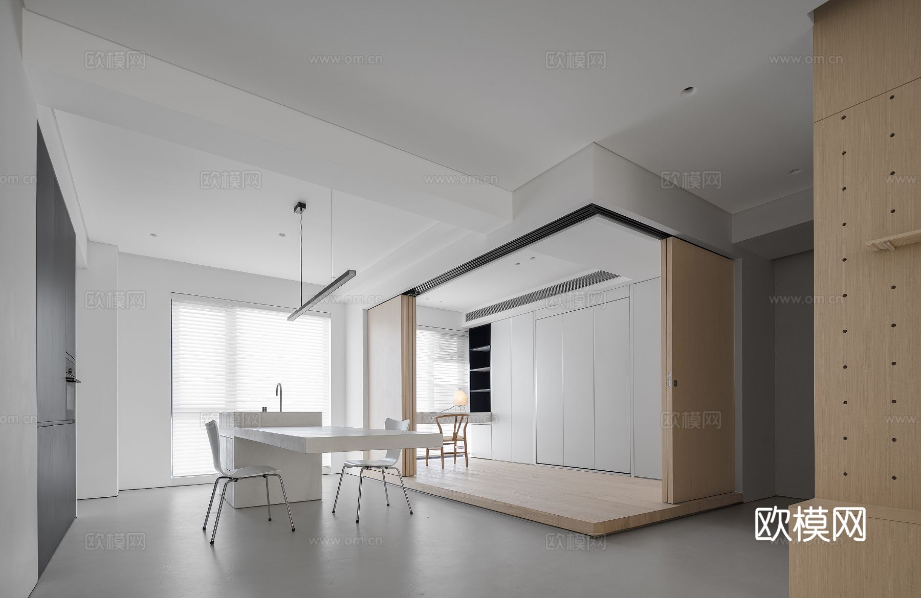 现代家装设计 客厅卧室餐厅 黑白灰 公寓效果图下载（渲染图12）