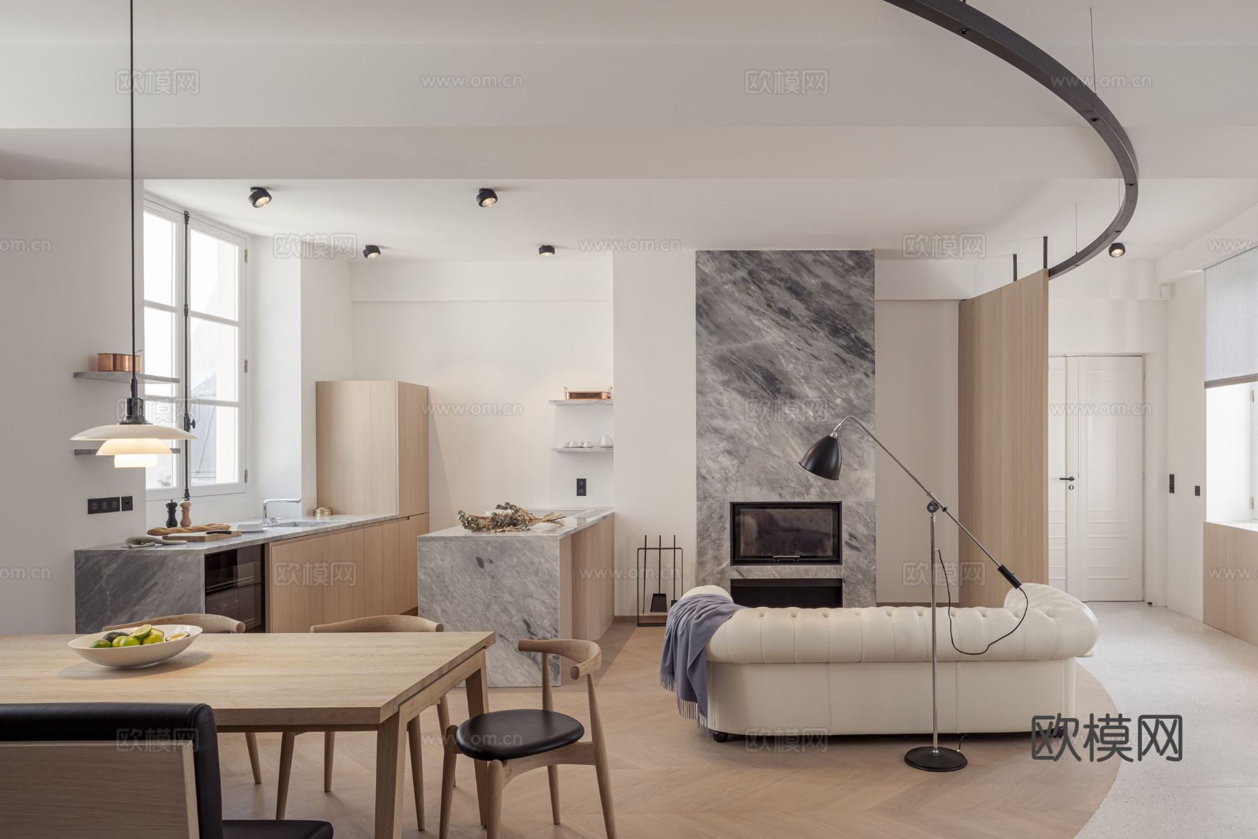 奶油风家装效果图客厅卧室餐厅 黑白灰极简效果图下载（渲染图1）