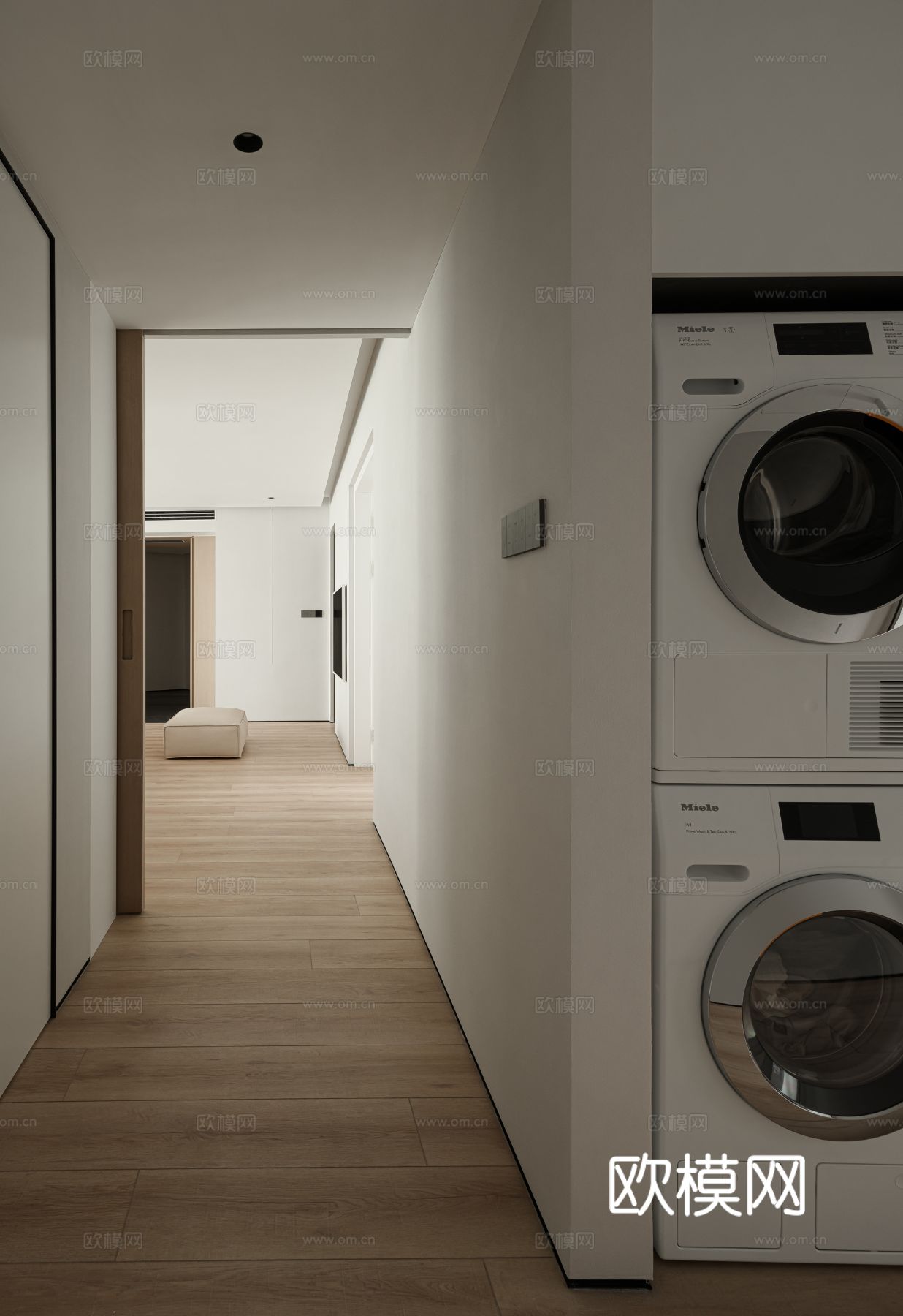 现代家装效果图 客厅卧室餐厅 高级黑白灰效果图下载（渲染图3）