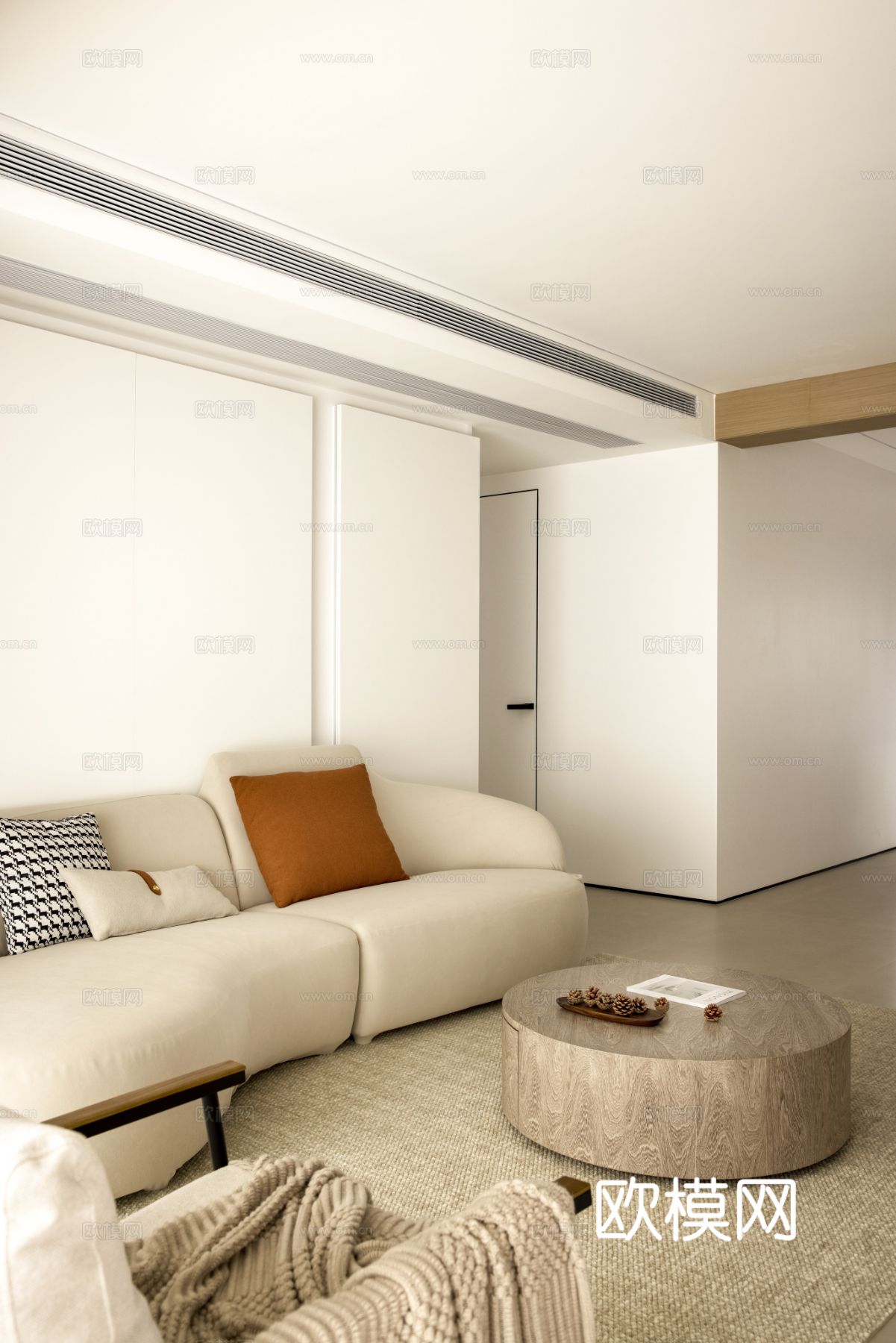 奶油风家装设计 客厅卧室餐厅 黑白灰 公寓效果图下载（渲染图11）