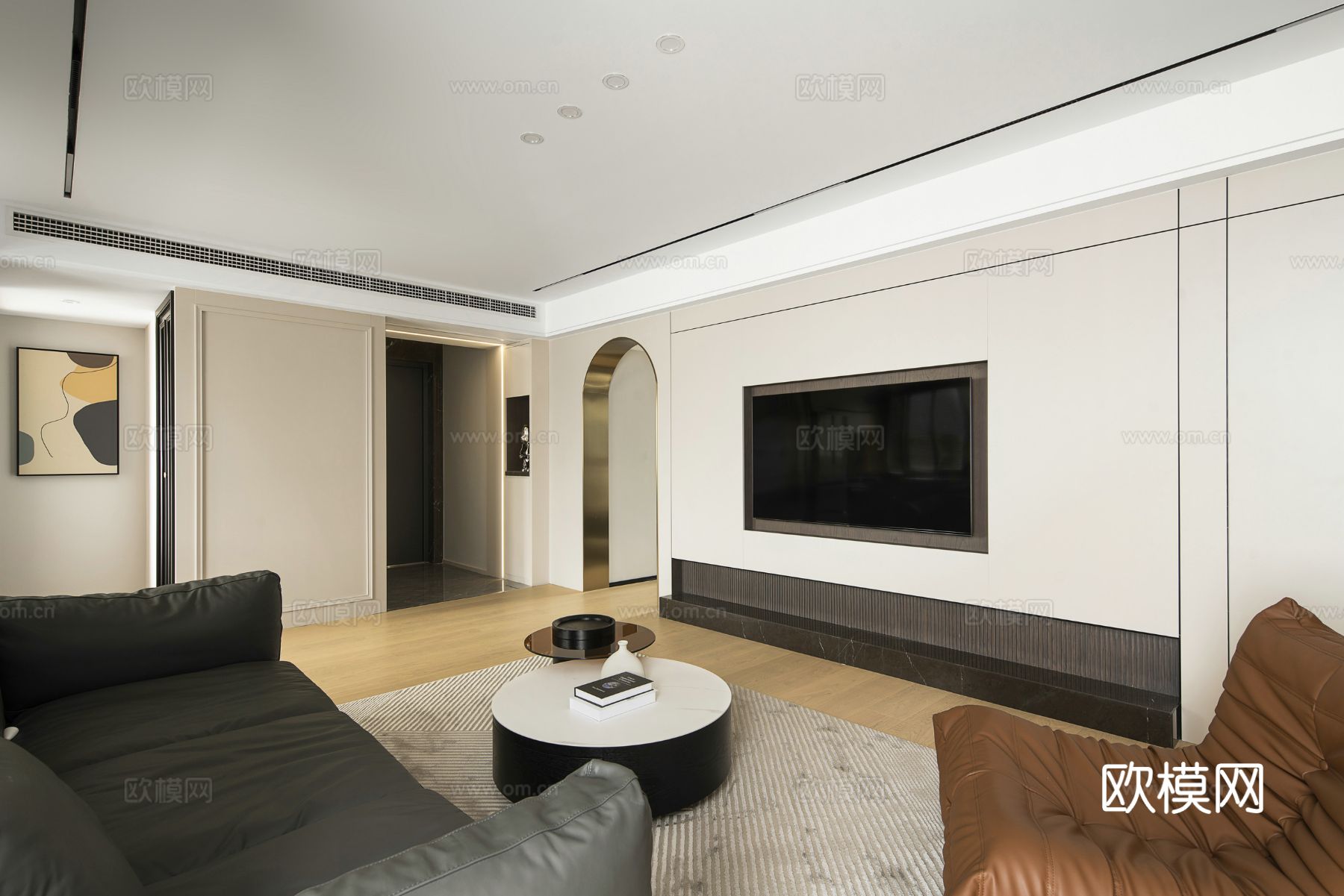 现代家装设计 客厅卧室餐厅 黑白灰 公寓效果图下载（渲染图4）