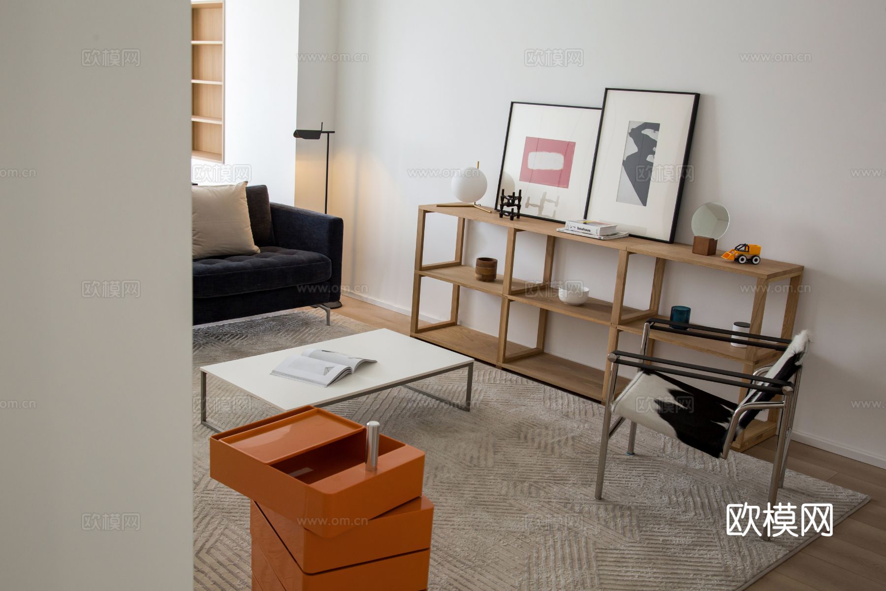 原木效果图客厅卧室餐厅 黑白灰极简效果图下载（渲染图15）