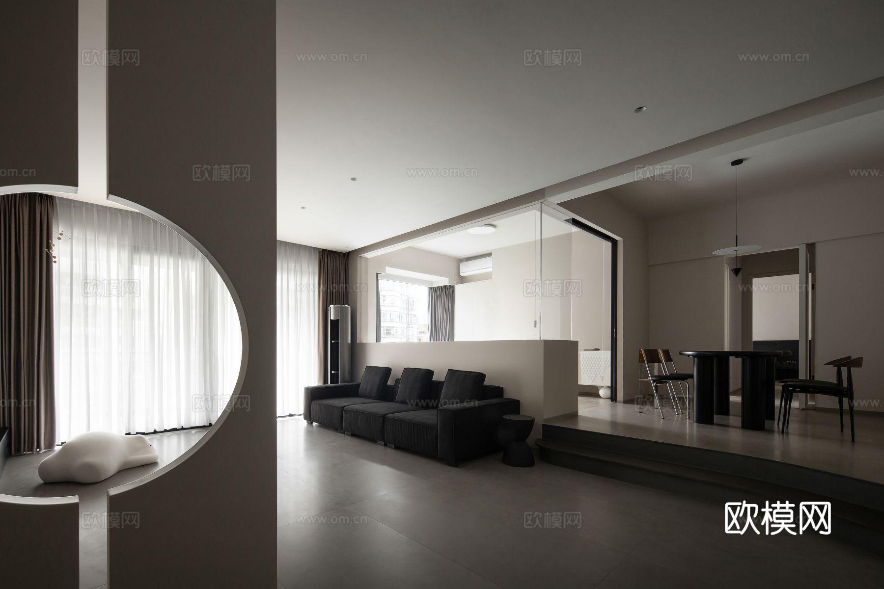 现代家装效果图 客厅卧室餐厅 高级黑白灰效果图下载（渲染图1）