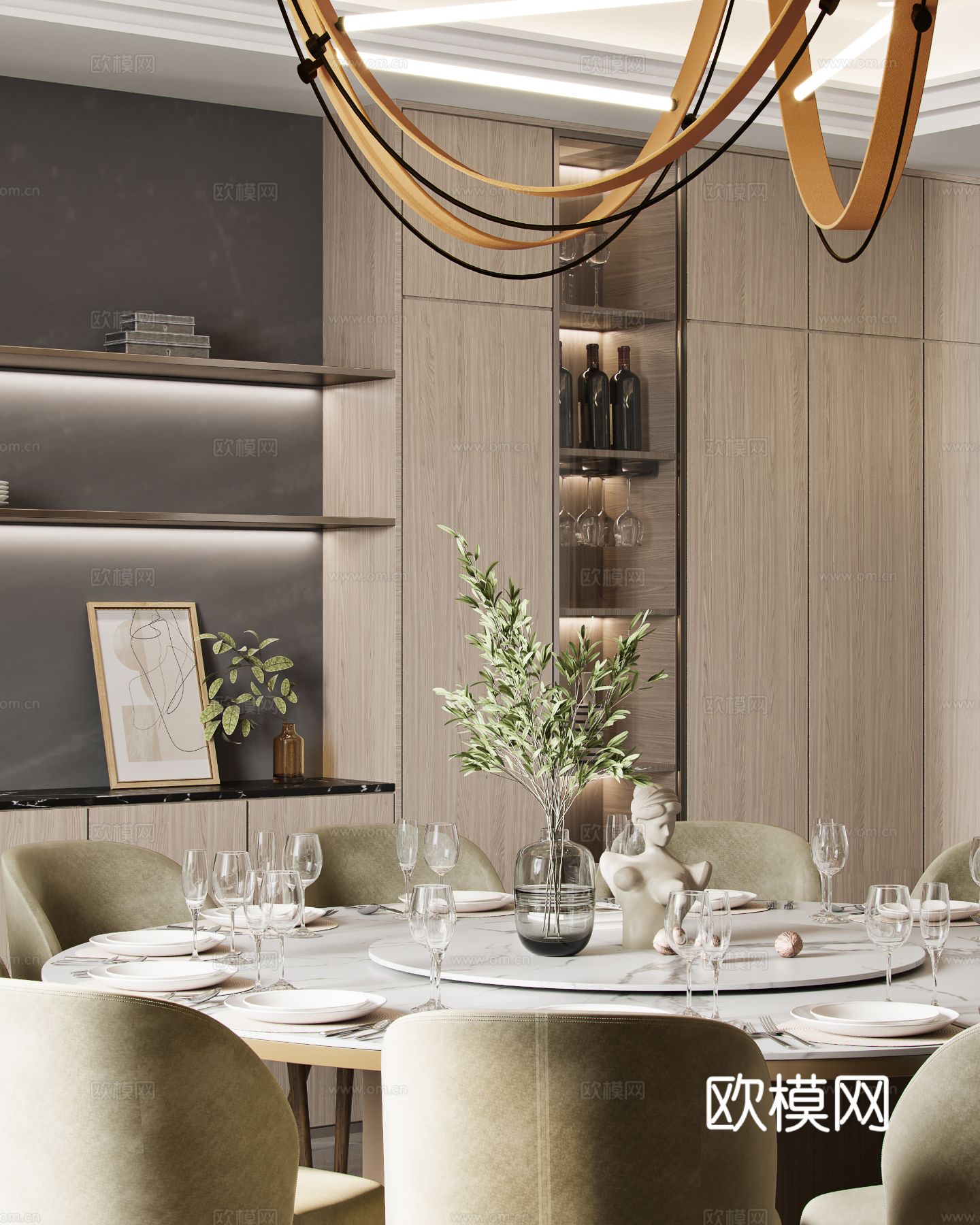 奶油风家装效果图客厅卧室餐厅 黑白灰极简效果图下载（渲染图4）