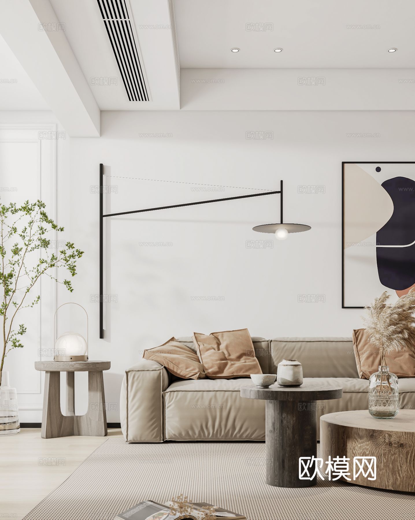 奶油风家装效果图客厅卧室餐厅 黑白灰极简效果图下载（渲染图2）