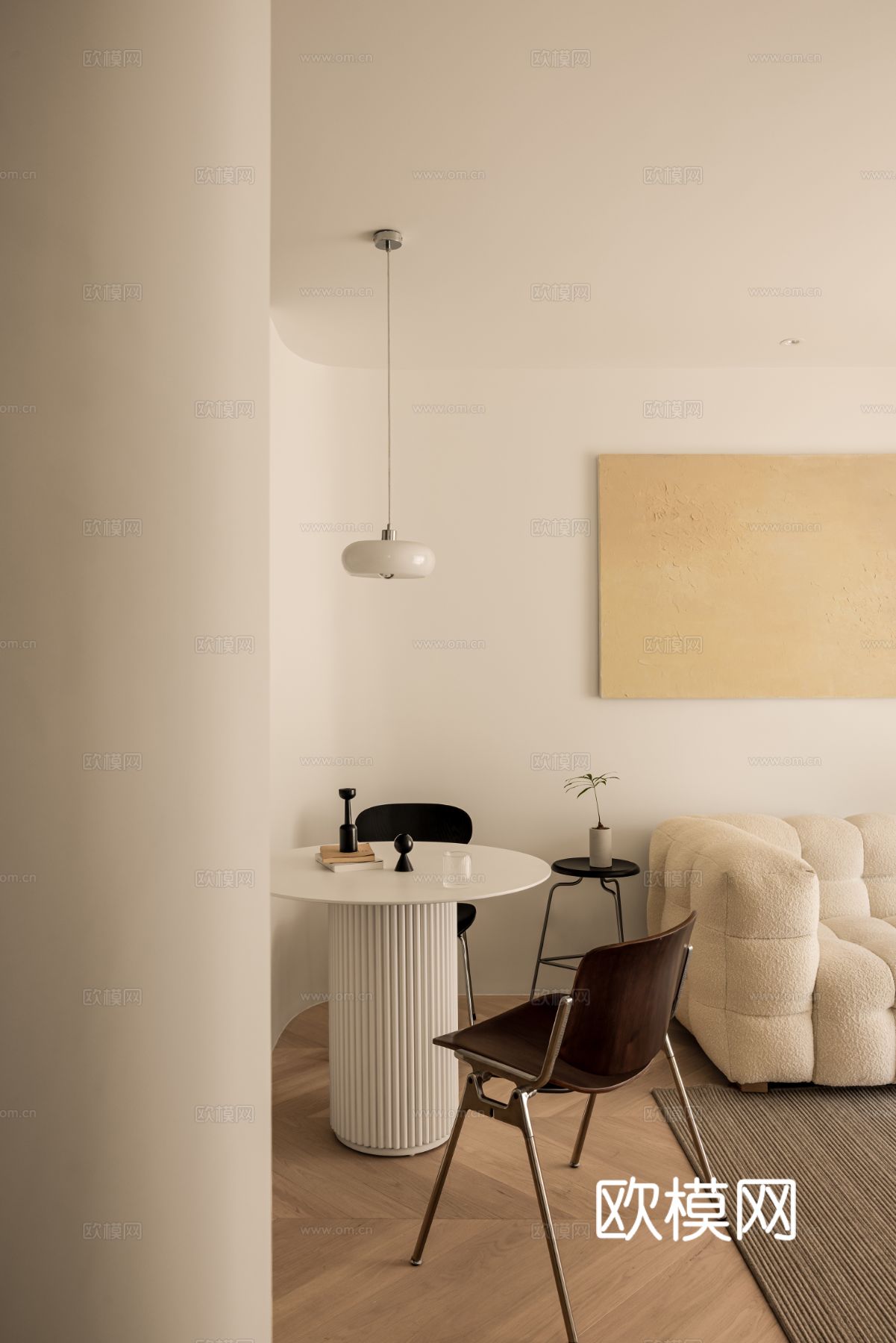 现代家装设计 客厅卧室餐厅 黑白灰 公寓效果图下载（渲染图9）