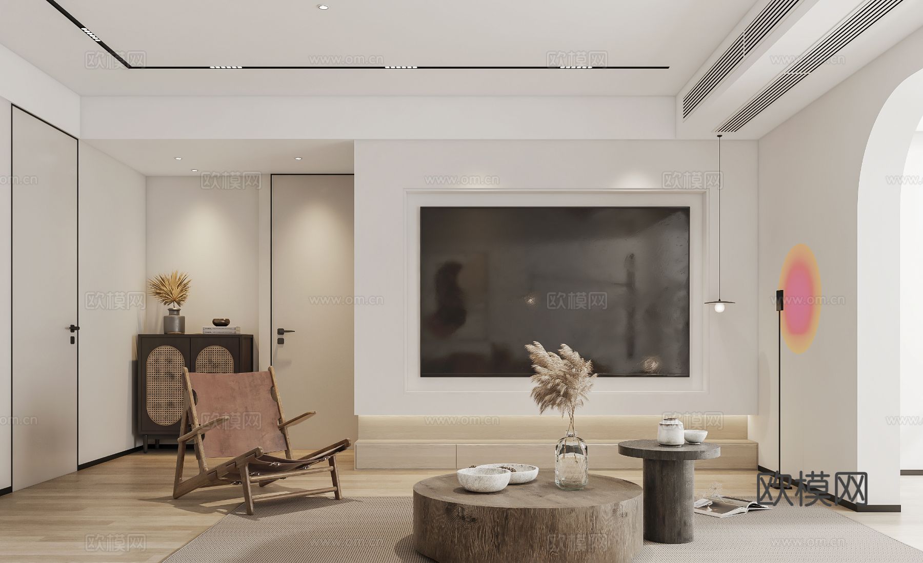 奶油风家装效果图客厅卧室餐厅 黑白灰极简效果图下载（渲染图4）