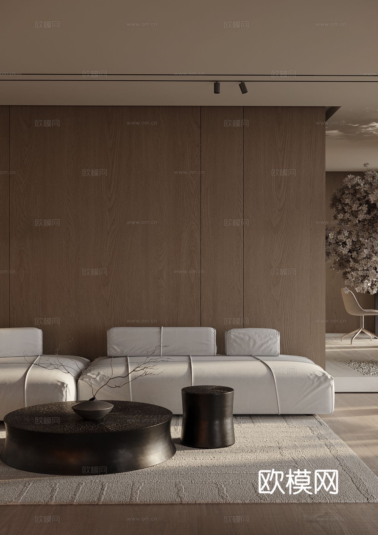 现代简约家装效果图 客厅卧室餐厅 黑自灰效果图下载（渲染图3）