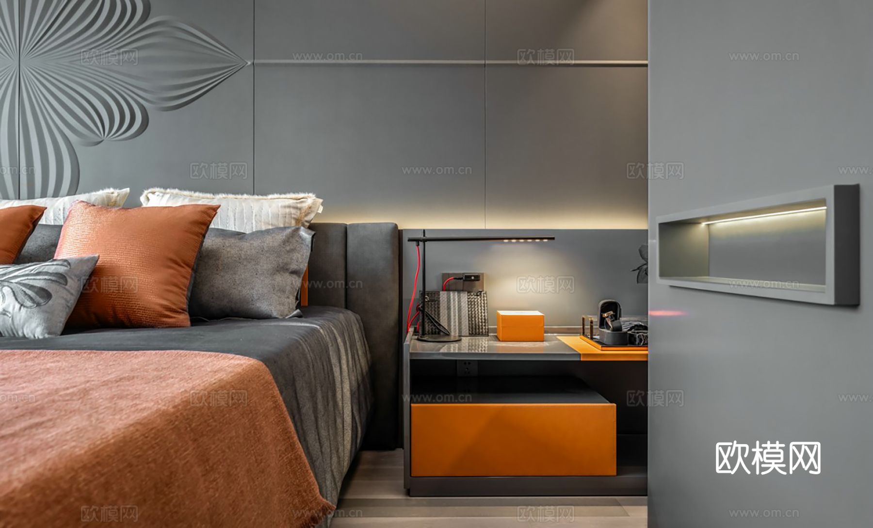 现代家装效果图客厅卧室餐厅 黑白灰极简效果图下载（渲染图7）