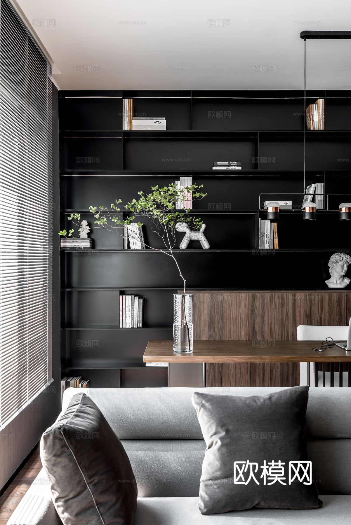 现代家装效果图 客厅卧室餐厅 高级黑白灰效果图下载（渲染图9）