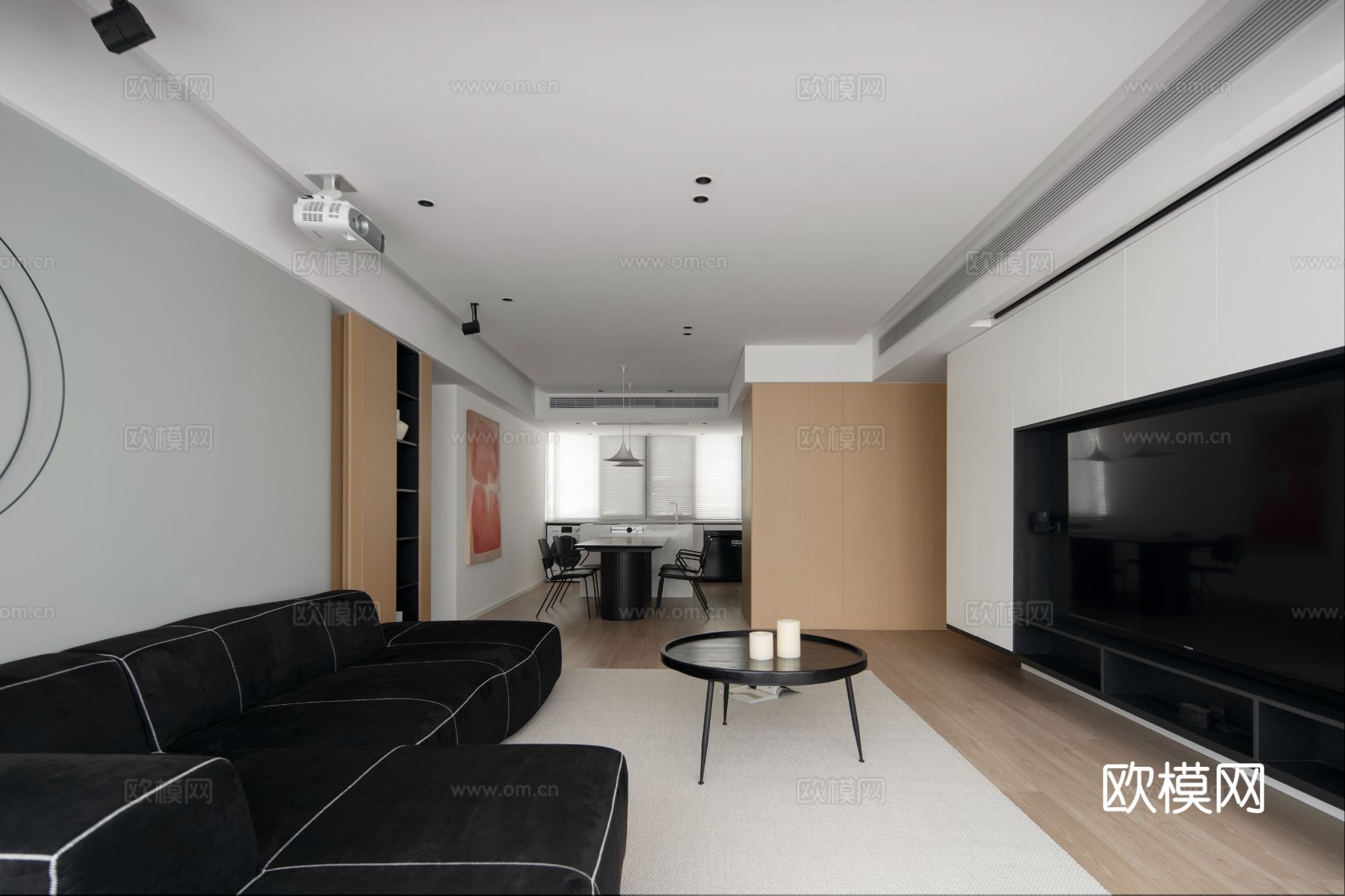现代家装效果图客厅卧室餐厅 黑白灰极简效果图下载（渲染图7）