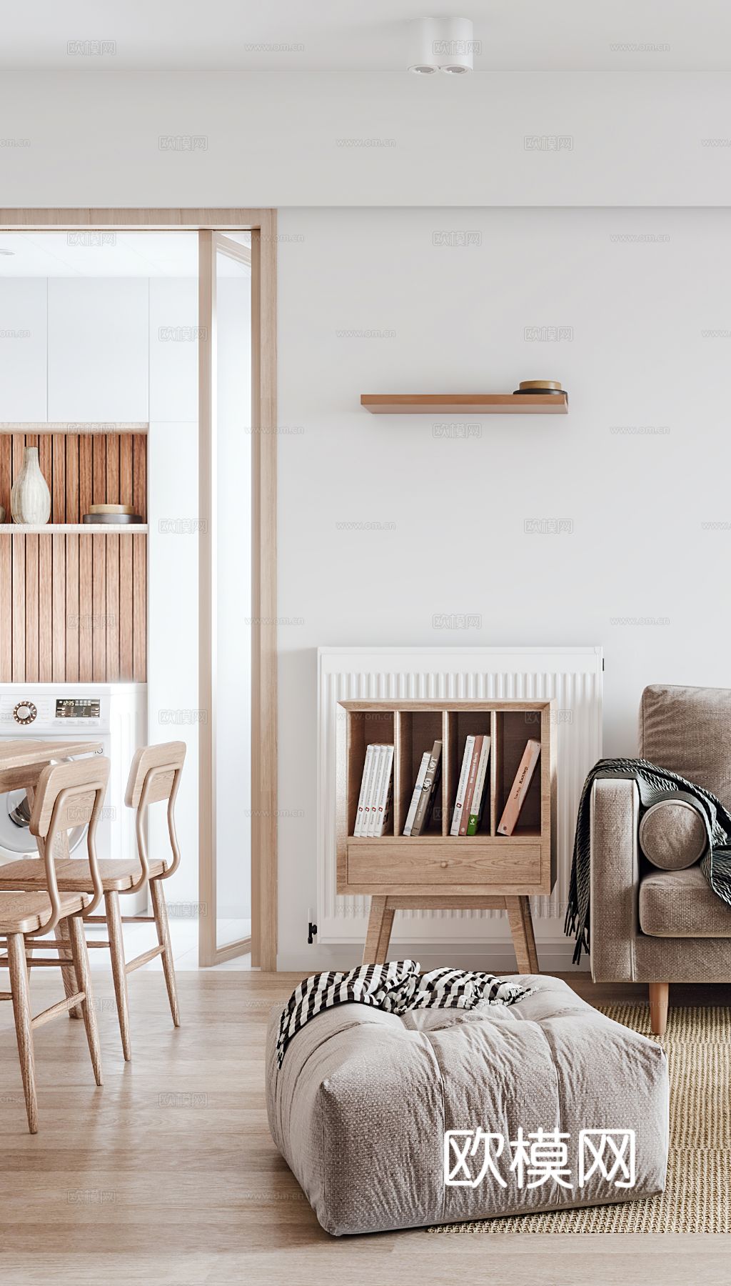 北欧家装效果图客厅卧室餐厅 黑白灰极简效果图下载（渲染图4）