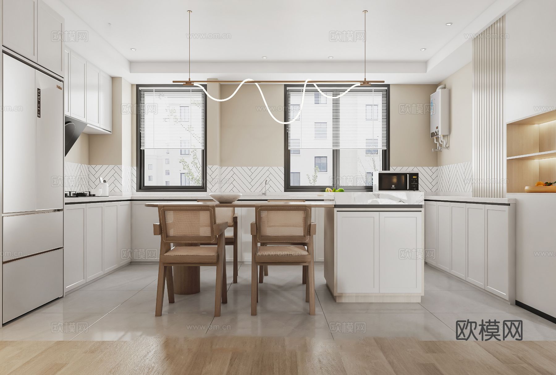 奶油风家装效果图客厅卧室餐厅 黑白灰极简效果图下载（渲染图3）