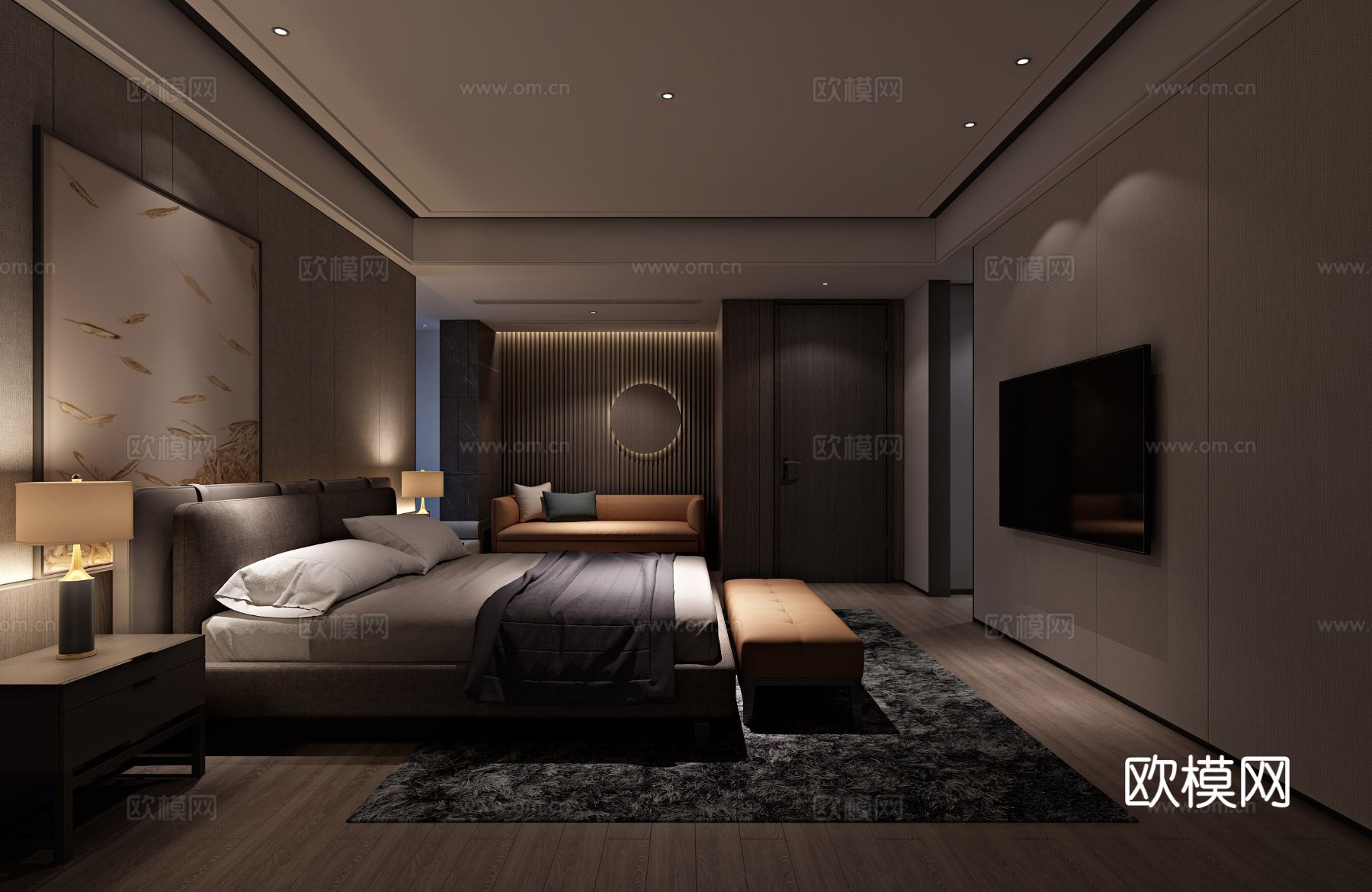 现代330m²大平层家装效果图客厅卧室餐厅 黑白灰极简效果图下载（渲染图9）