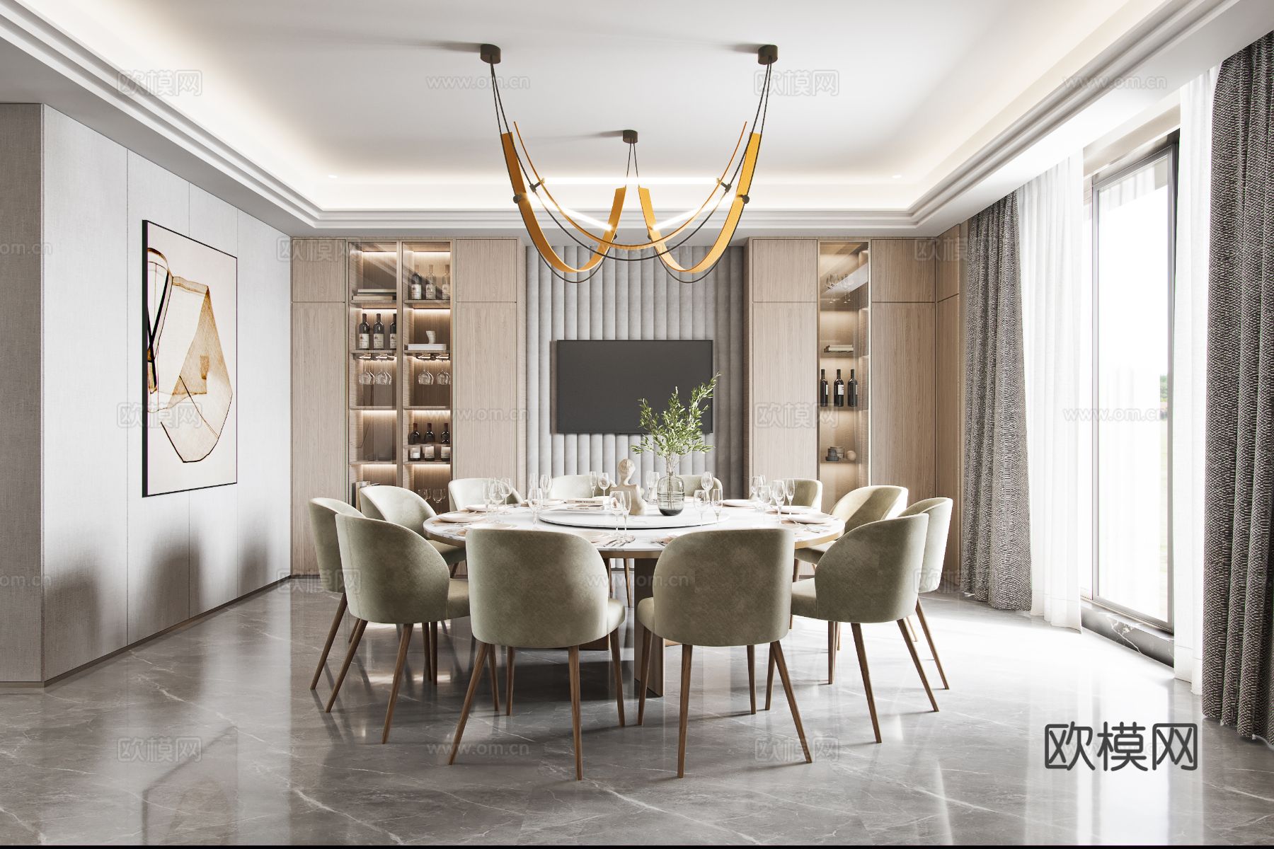 奶油风家装效果图客厅卧室餐厅 黑白灰极简效果图下载（渲染图12）