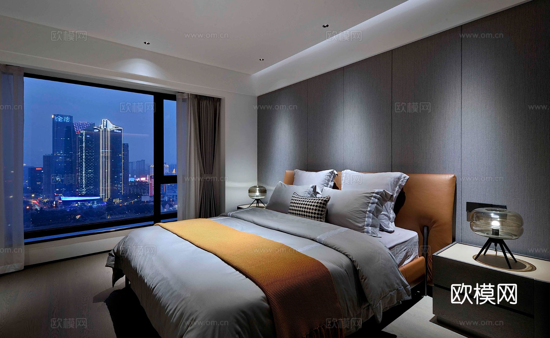 现代330m²大平层家装效果图客厅卧室餐厅 黑白灰极简效果图下载（渲染图12）