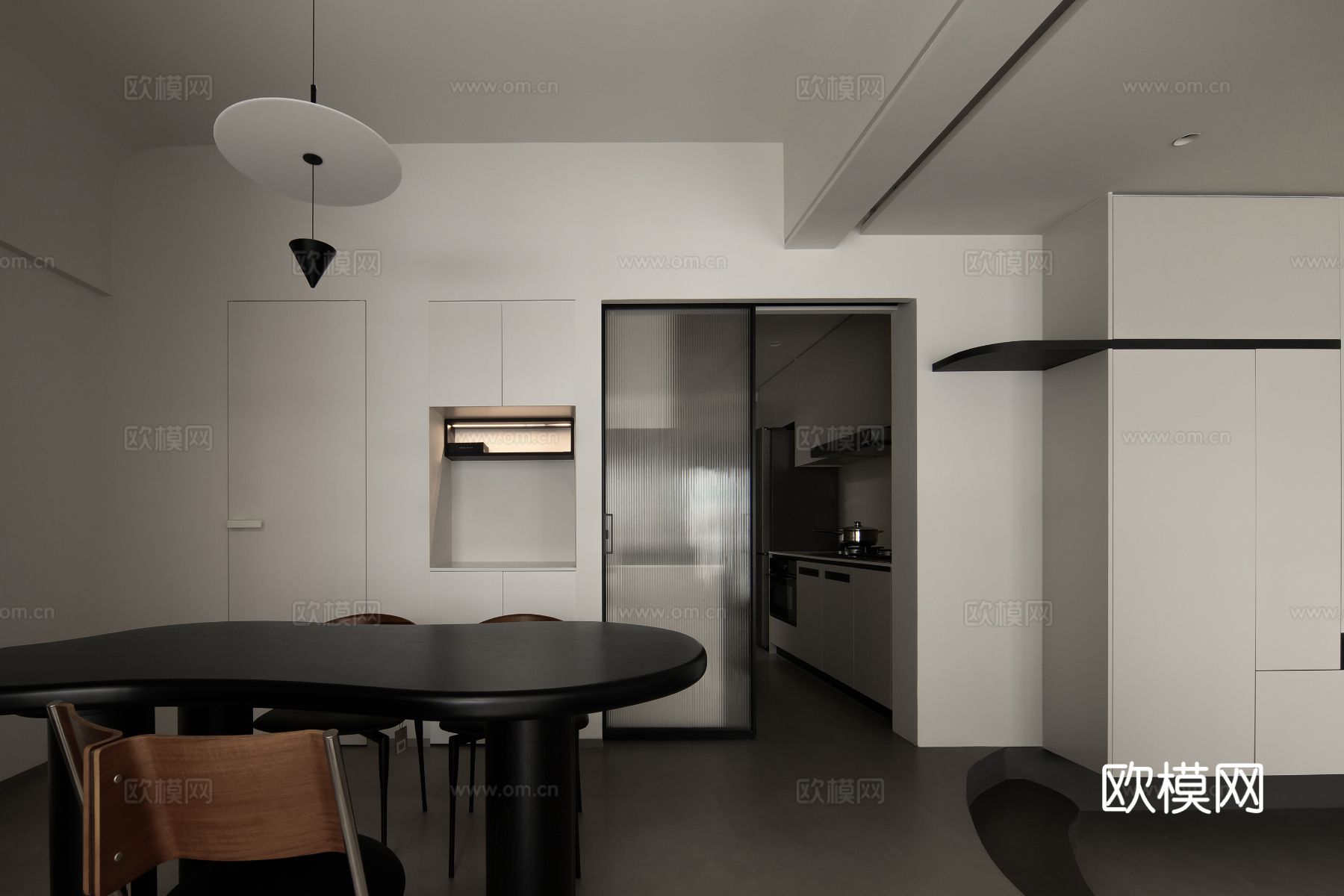 现代家装效果图 客厅卧室餐厅 高级黑白灰效果图下载（渲染图8）