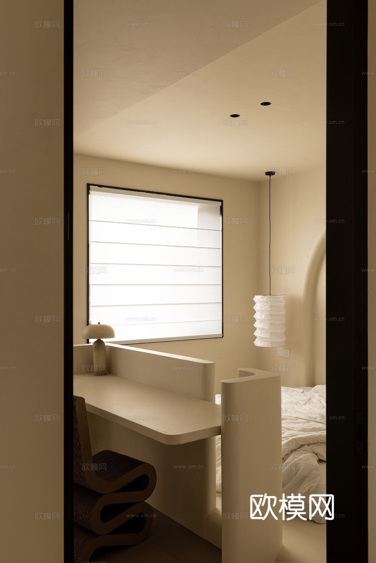 奶油风设计 客厅卧室餐厅 黑白灰 公寓效果图效果图下载（渲染图16）