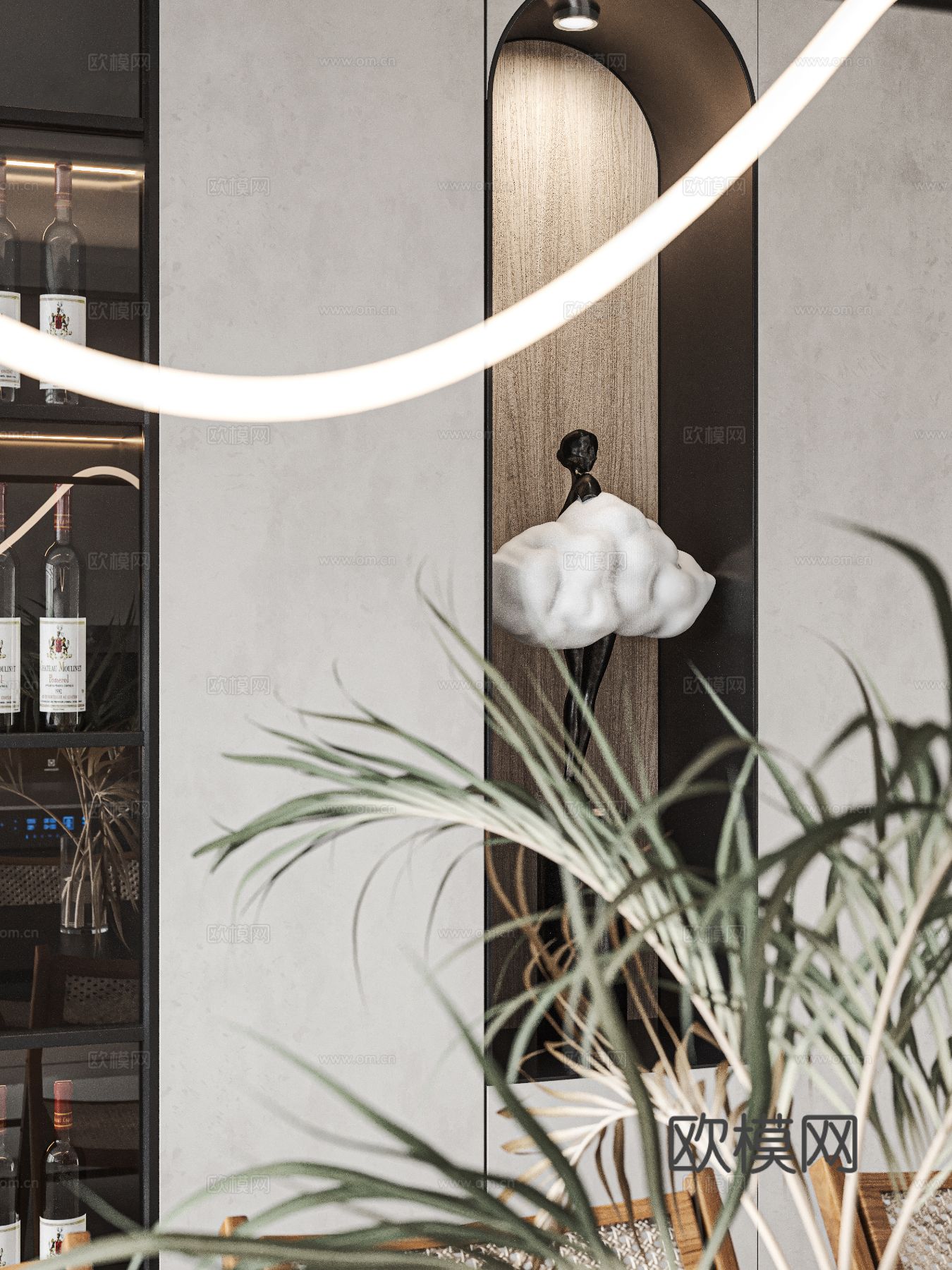 奶油风家装效果图客厅卧室餐厅 黑白灰极简效果图下载（渲染图7）