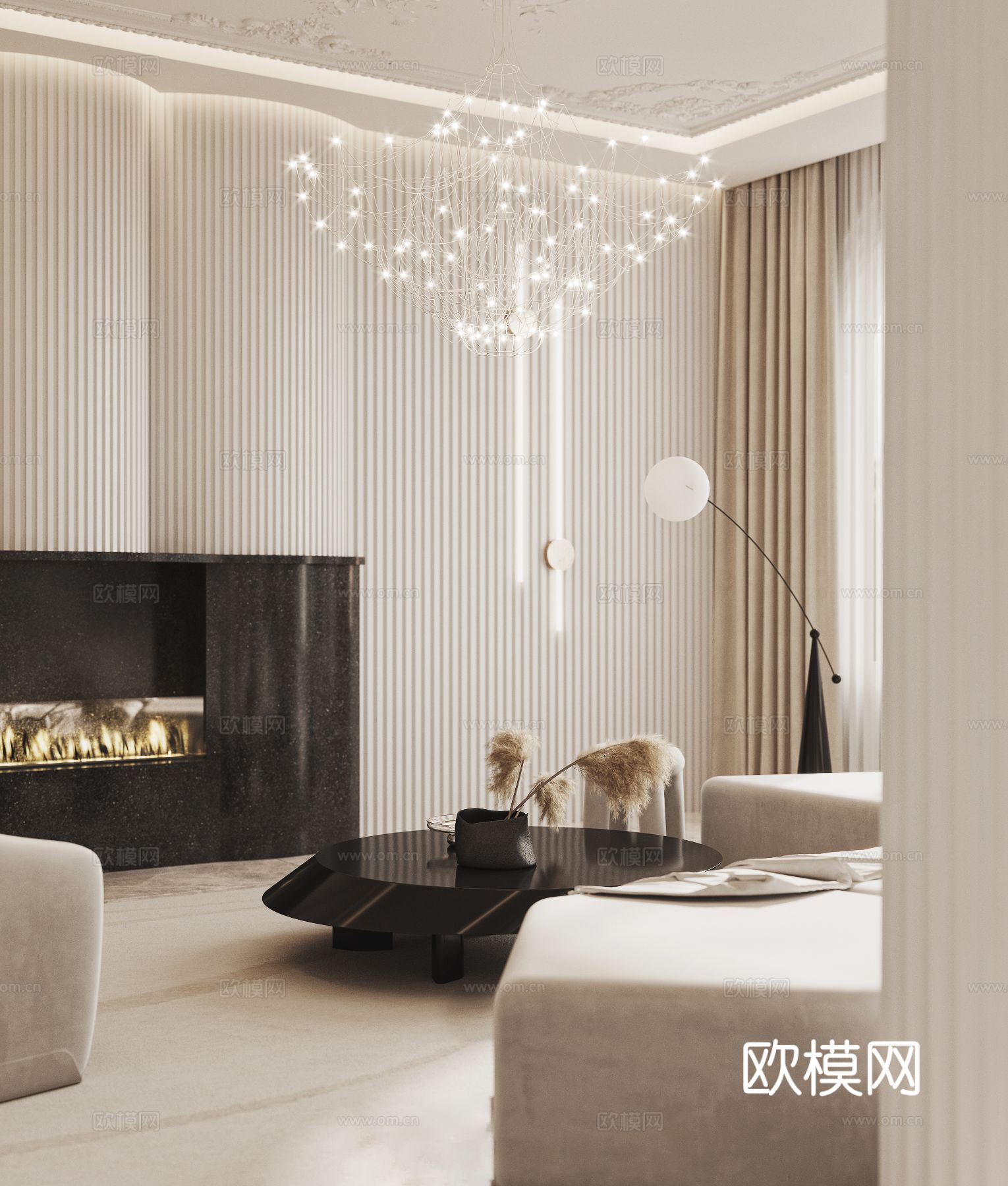 现代奶油风家装效果图客厅卧室餐厅 黑白灰极简效果图下载（渲染图11）