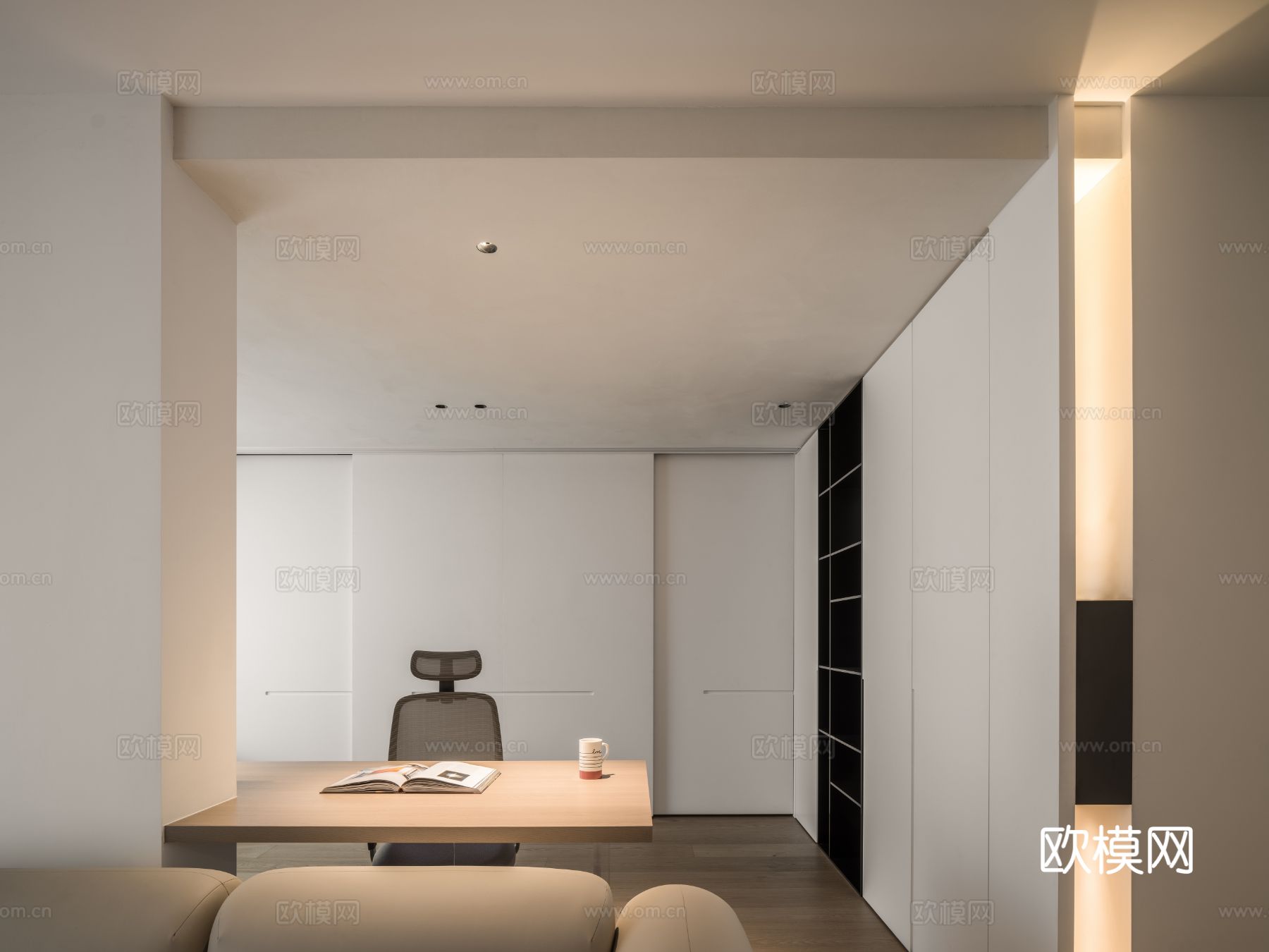 现代家装效果图 客厅卧室餐厅 高级黑白灰效果图下载（渲染图5）