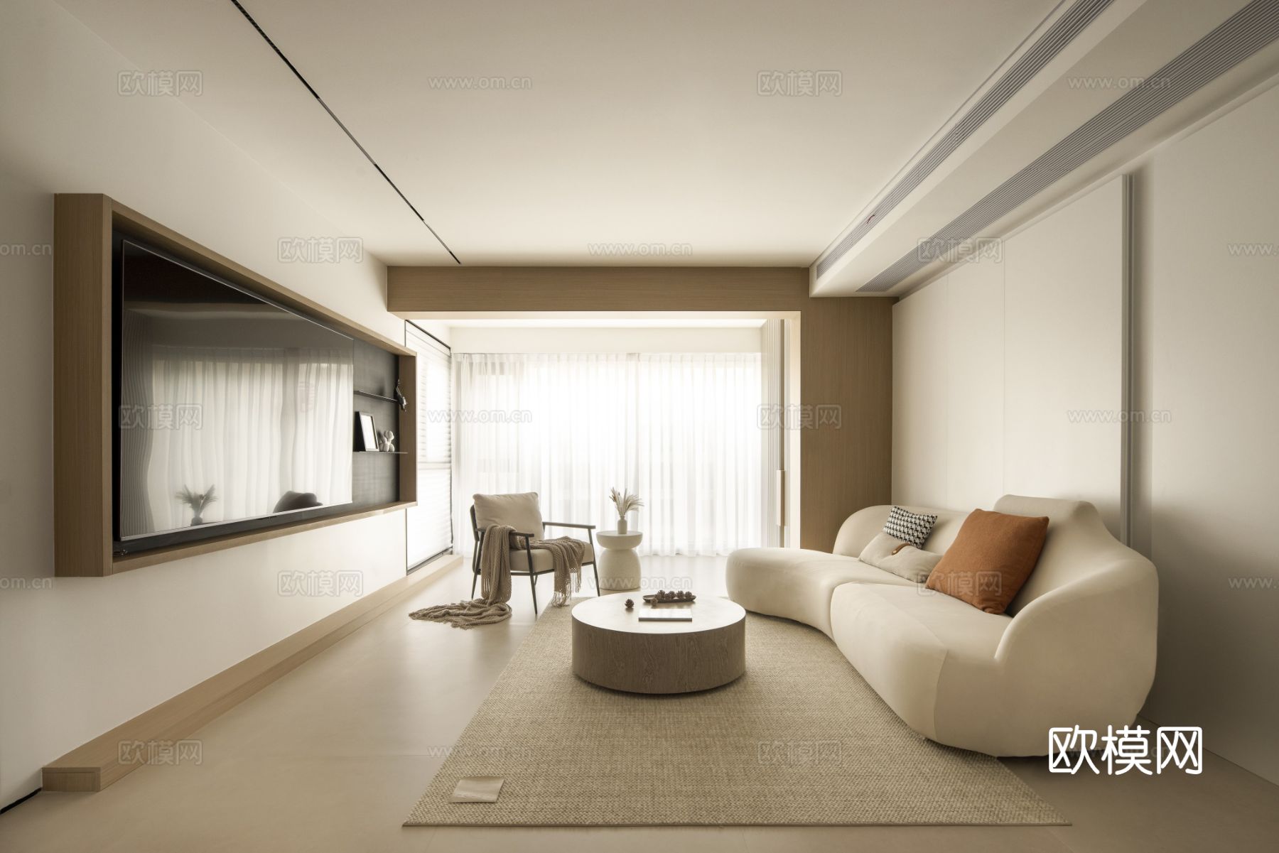 奶油风家装设计 客厅卧室餐厅 黑白灰 公寓效果图下载（渲染图16）