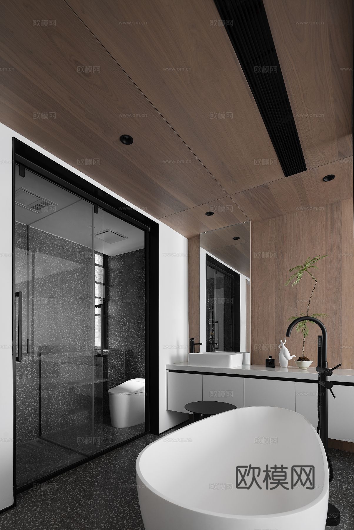 现代家装效果图 客厅卧室餐厅 高级黑白灰效果图下载（渲染图11）