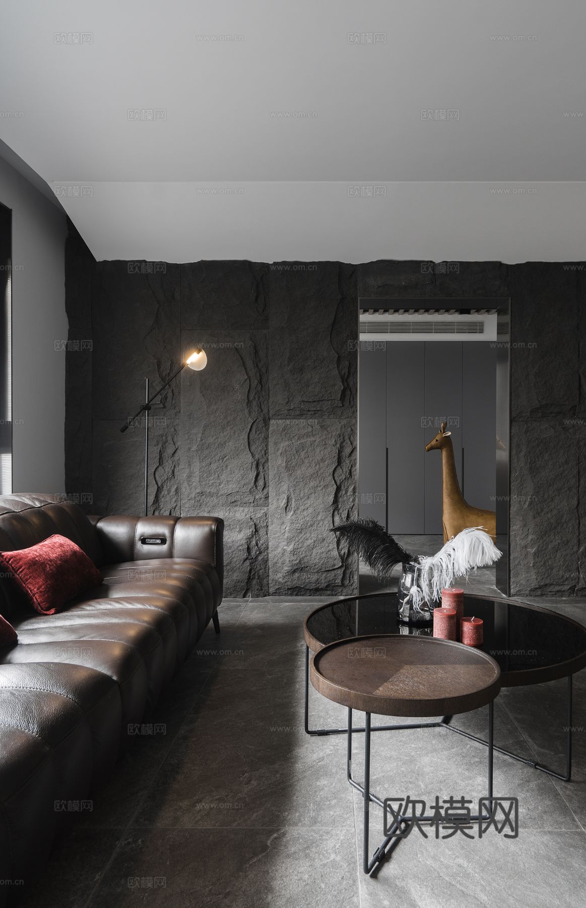 现代家装效果图客厅卧室餐厅黑白灰效果图下载（渲染图1）