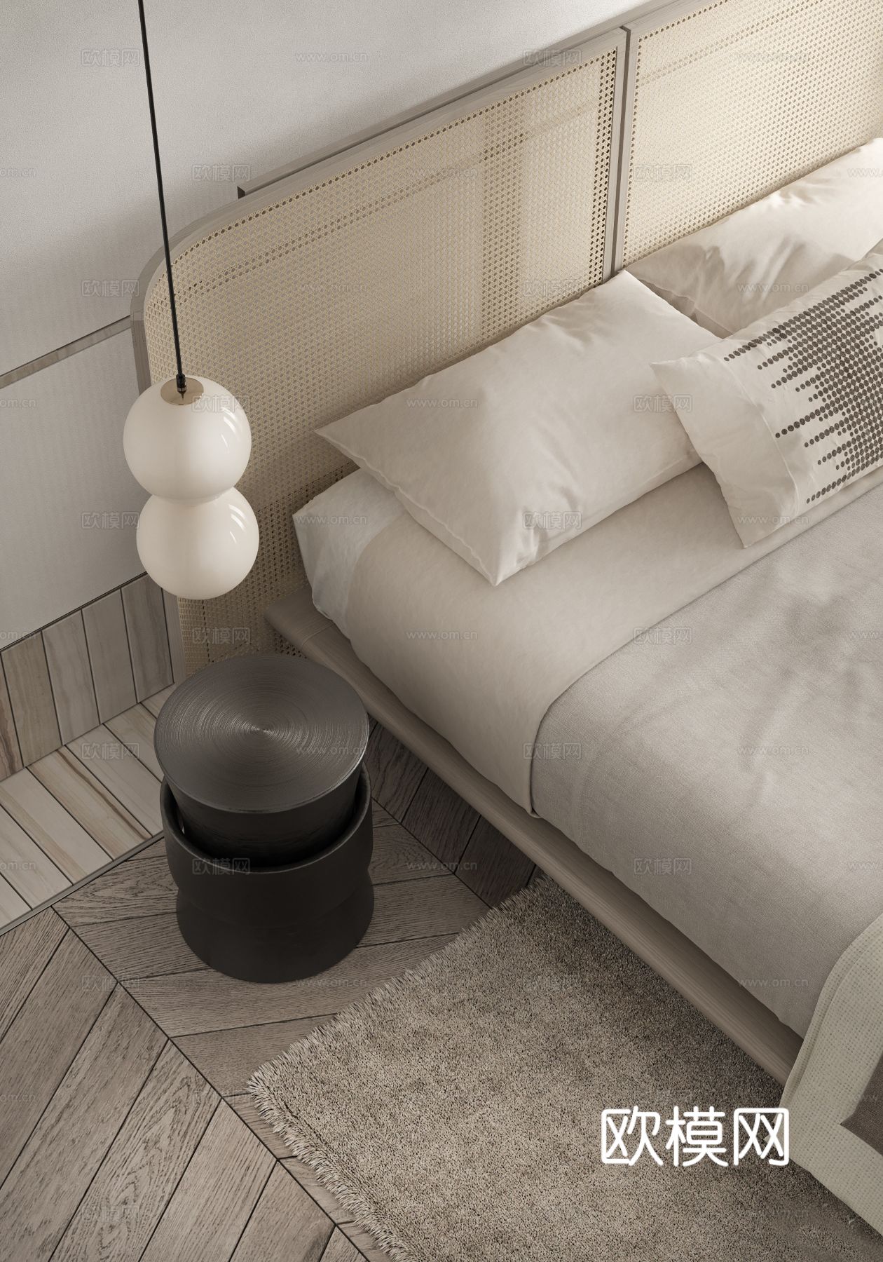 奶油风家装效果图 客厅卧室餐厅 黑白灰极简效果图下载（渲染图14）