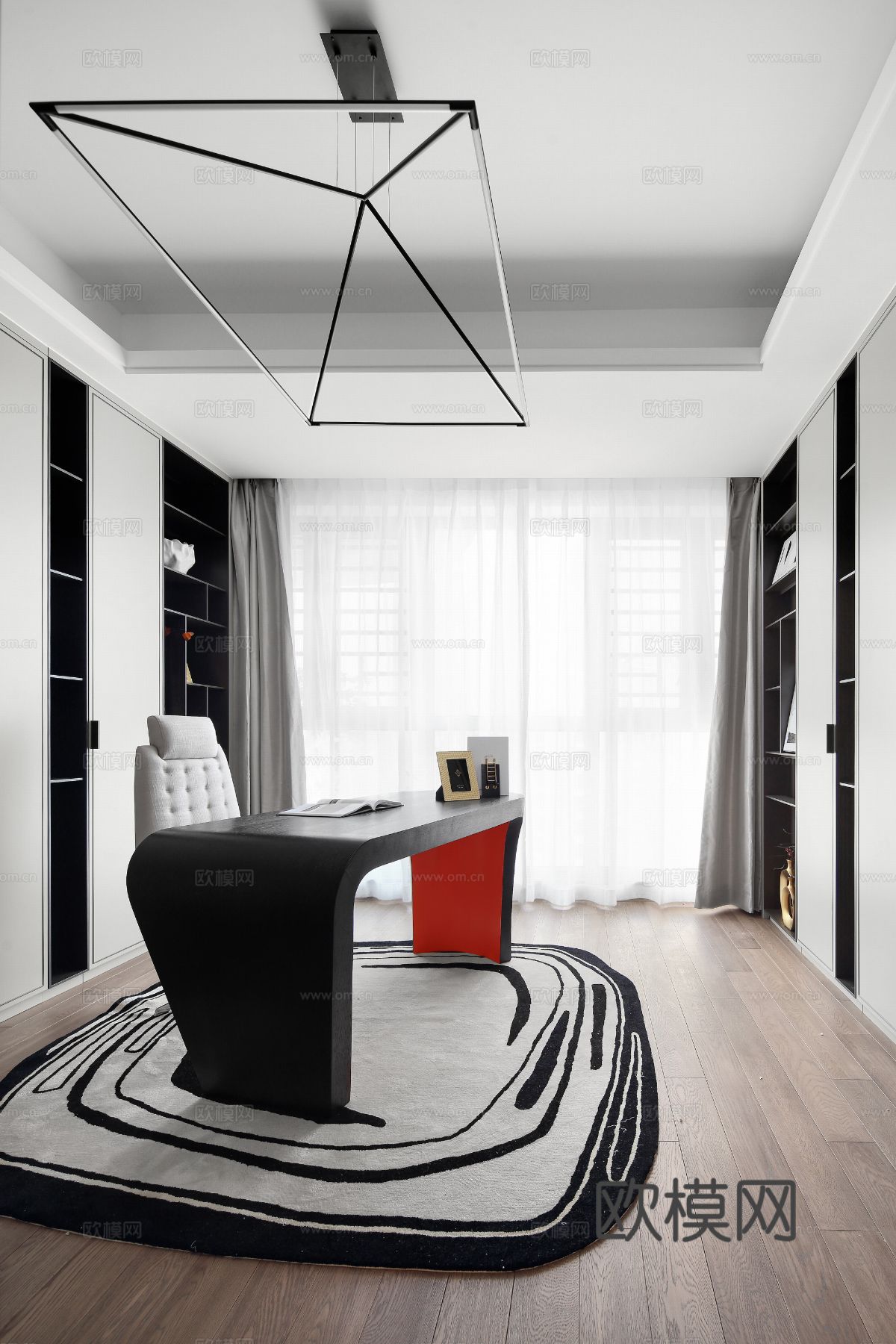 现代家装效果图 客厅卧室餐厅 高级黑自灰效果图下载（渲染图4）