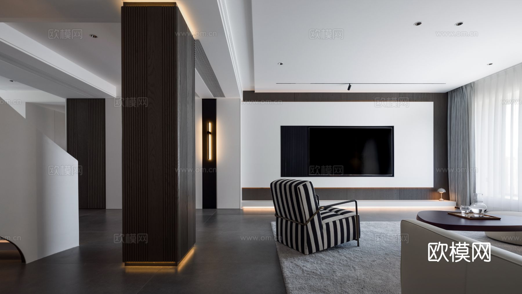 现代家装效果图客厅卧室餐厅 黑白灰极简效果图下载（渲染图8）