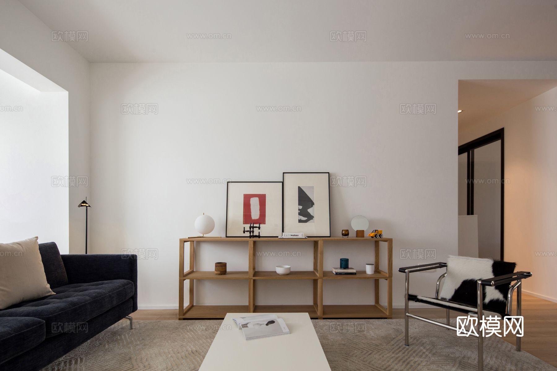 原木效果图客厅卧室餐厅 黑白灰极简效果图下载（渲染图10）