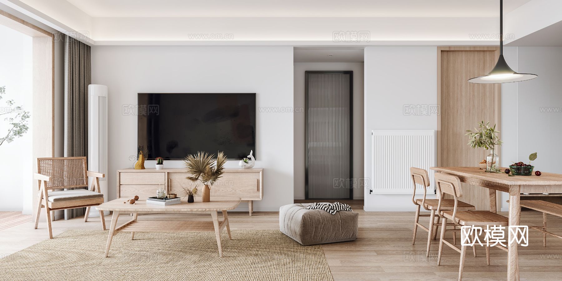 北欧家装效果图客厅卧室餐厅 黑白灰极简效果图下载（渲染图5）