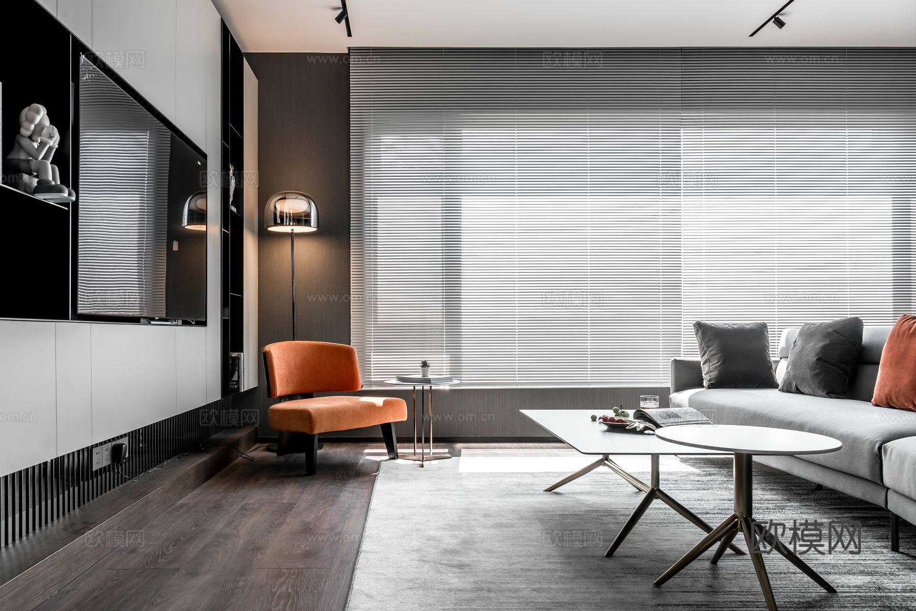 现代家装效果图 客厅卧室餐厅 高级黑白灰效果图下载（渲染图6）