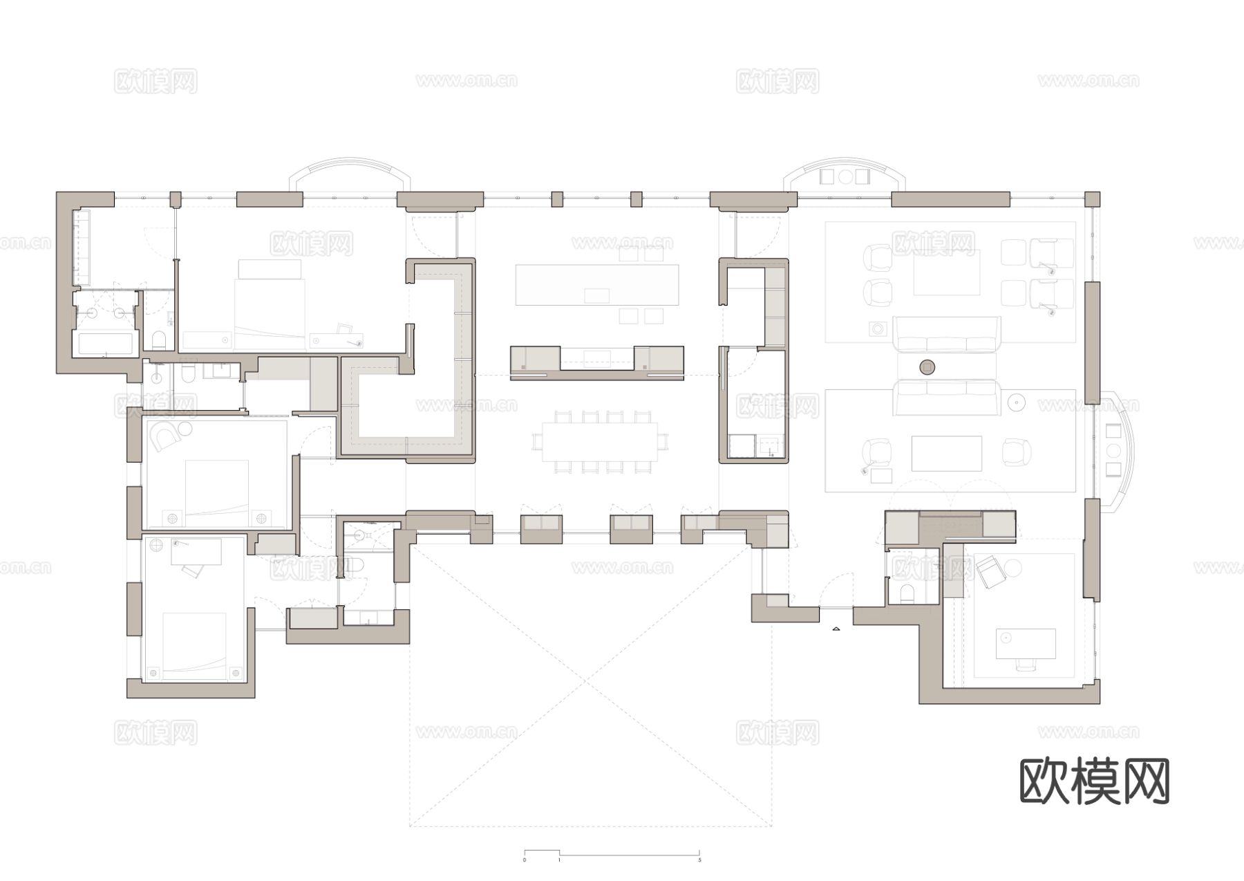 现代简约家装效果图 客厅卧室餐厅 黑白灰效果图下载（渲染图10）