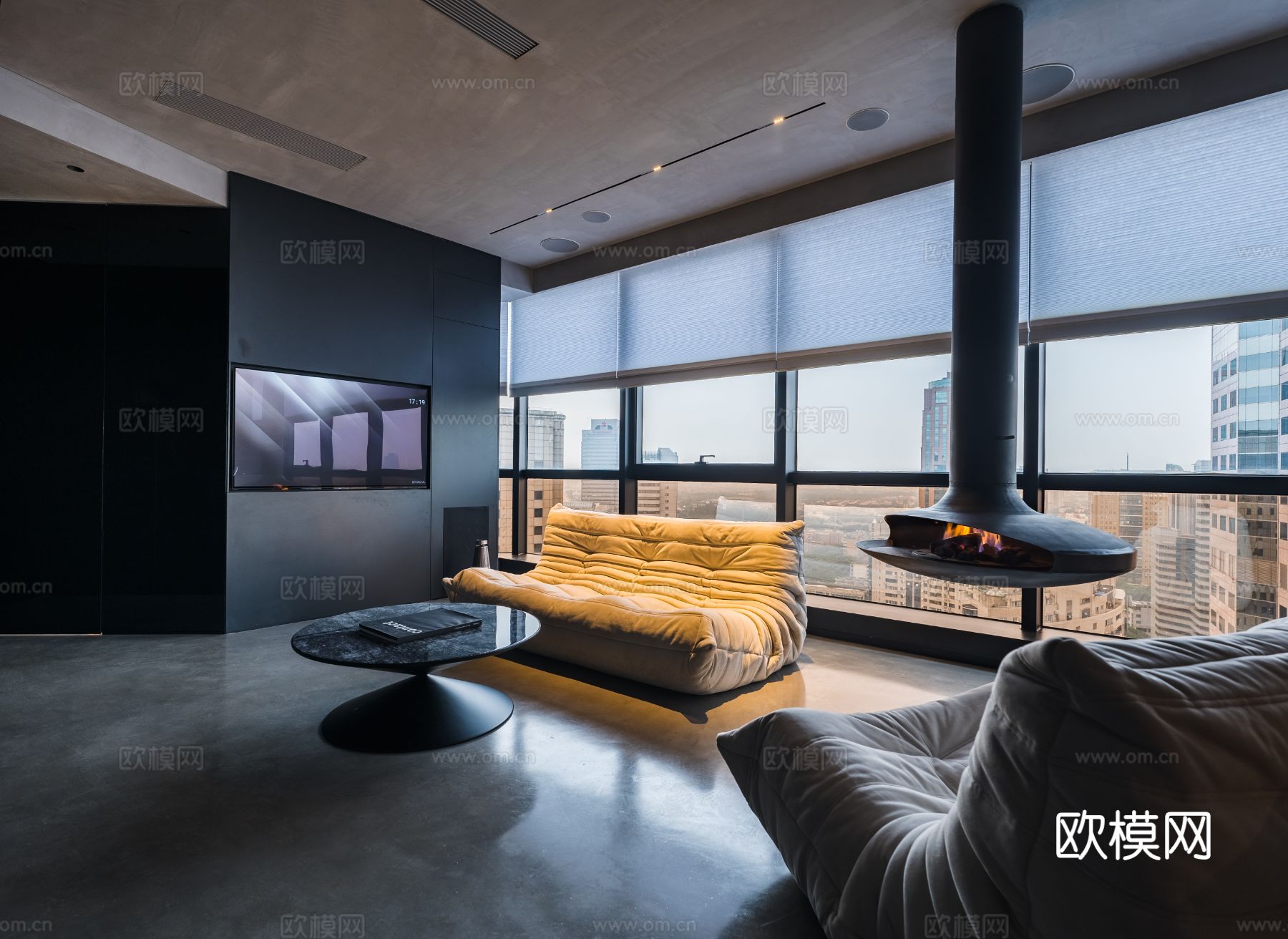 现代家装效果图客厅卧室餐厅 黑白灰极简效果图下载（渲染图10）