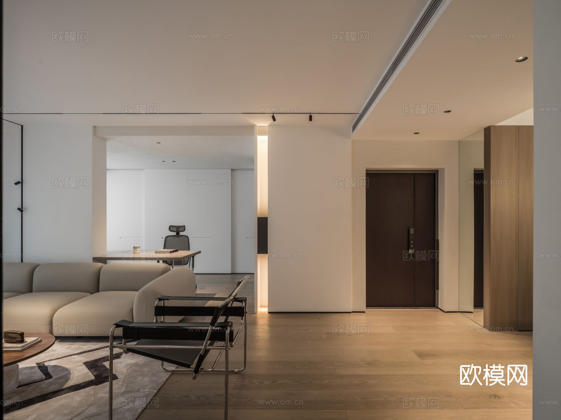 现代家装效果图 客厅卧室餐厅 高级黑白灰效果图下载（渲染图4）