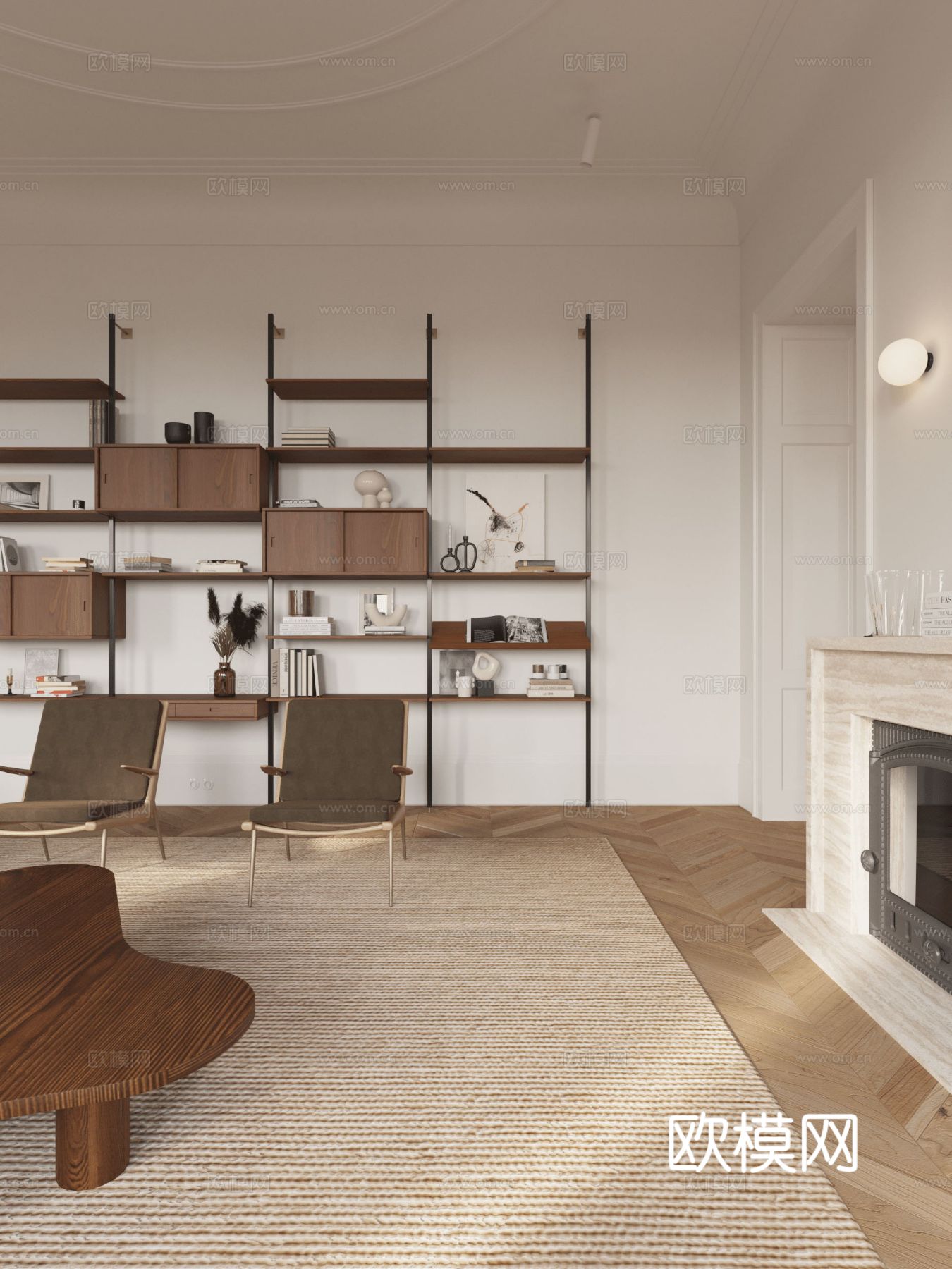 现代奶油风家装效果图客厅卧室餐厅 黑白灰极简效果图下载（渲染图14）