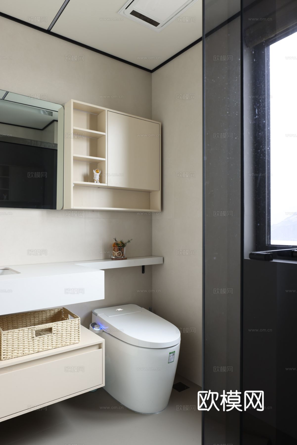 奶油风家装设计 客厅卧室餐厅 黑白灰 公寓效果图下载（渲染图12）