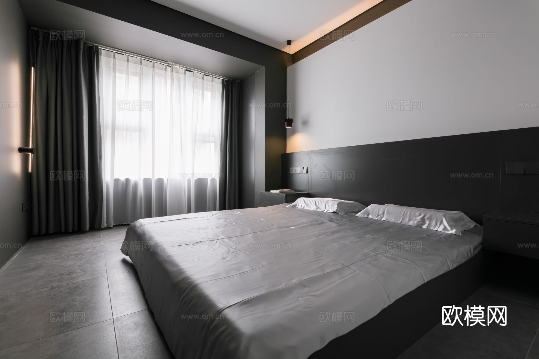 现代家装效果图客厅卧室餐厅 黑白灰极简效果图下载（渲染图8）