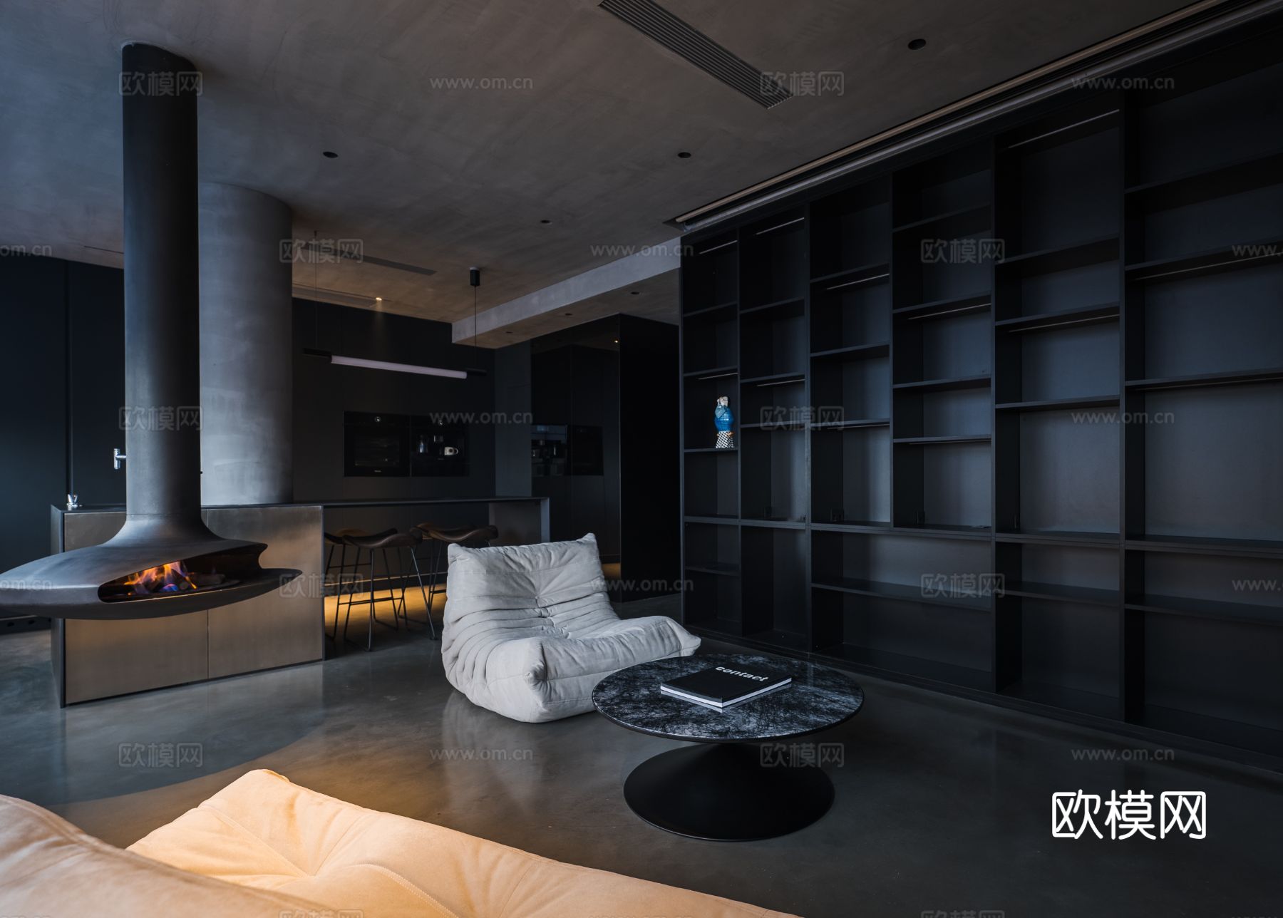 现代家装效果图客厅卧室餐厅 黑白灰极简效果图下载（渲染图4）