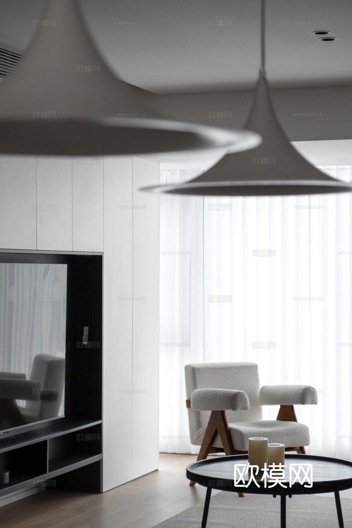 现代家装效果图客厅卧室餐厅 黑白灰极简效果图下载（渲染图8）