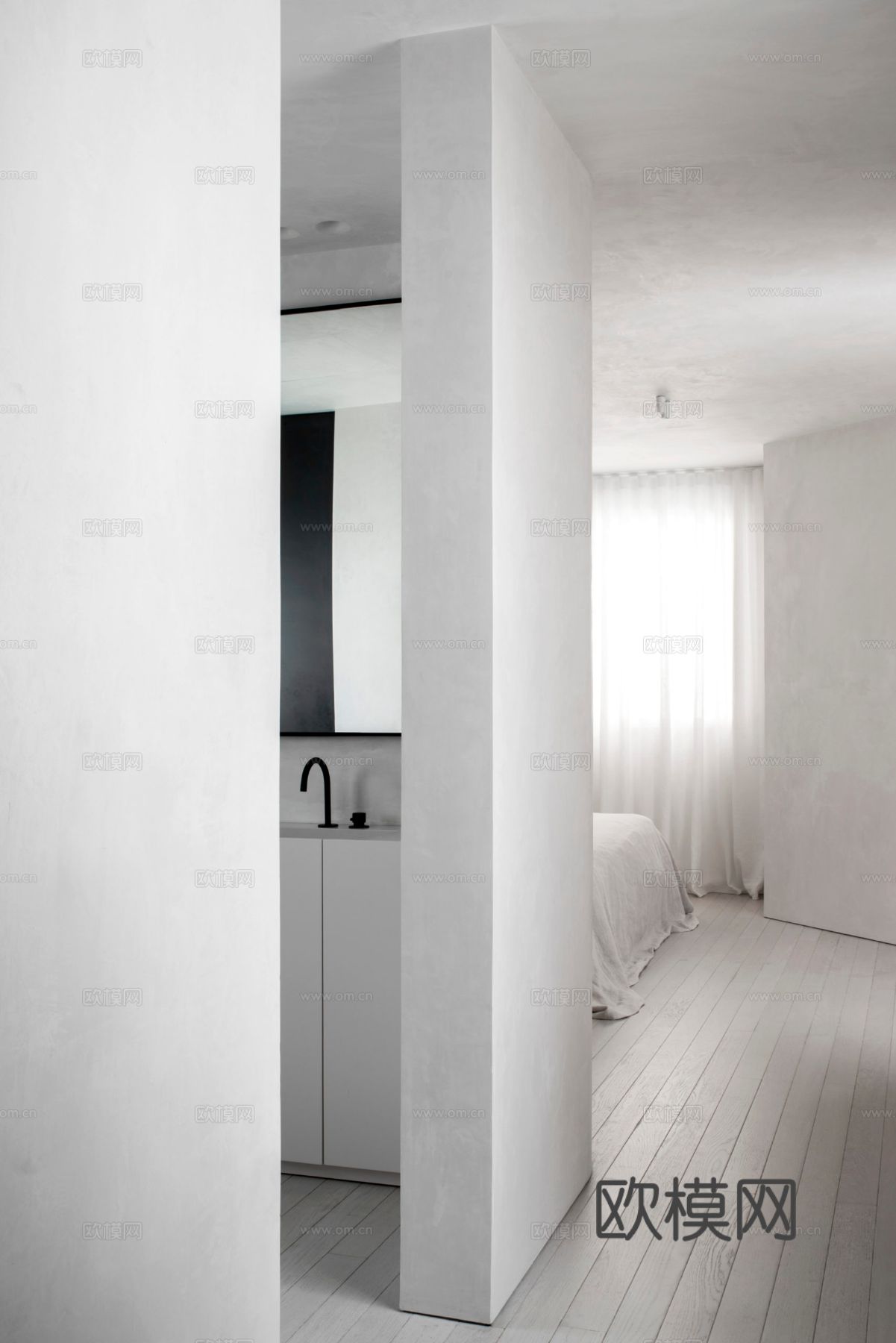 现代简约家装效果图 客厅卧室餐厅 黑白灰效果图下载（渲染图1）