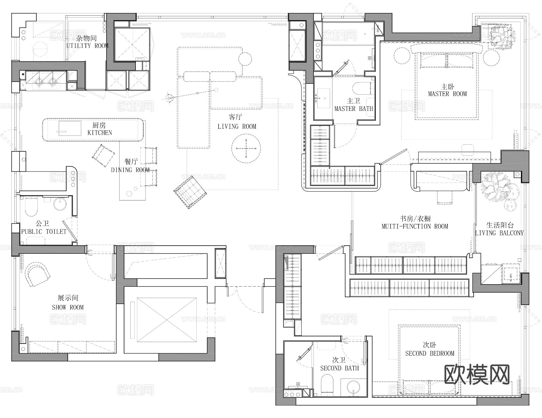 玩代家装效果图 客厅卧辜餐厅 高级黑自灰效果图下载（渲染图12）