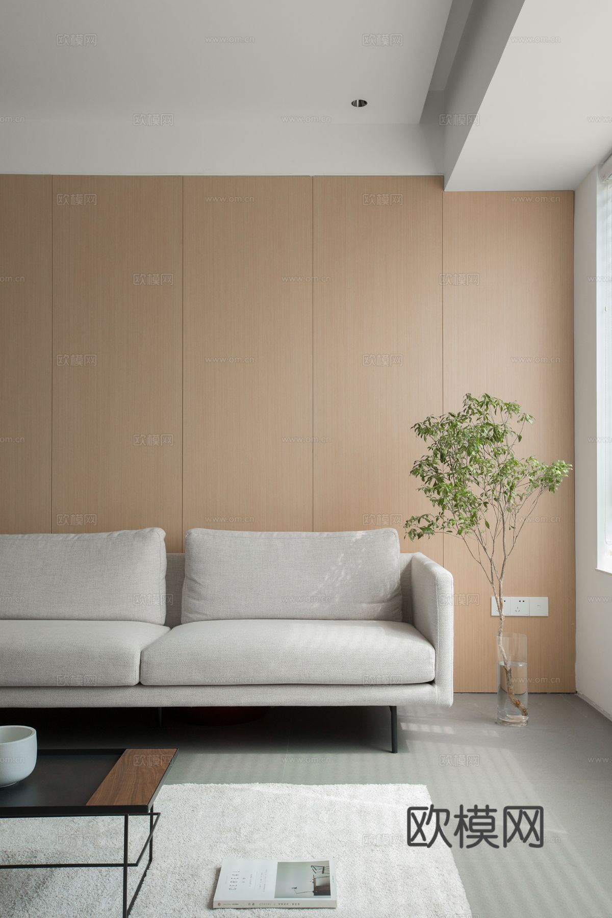 原木奶油风家装设计客厅卧室餐厅 高级灰  极简效果图下载（渲染图8）