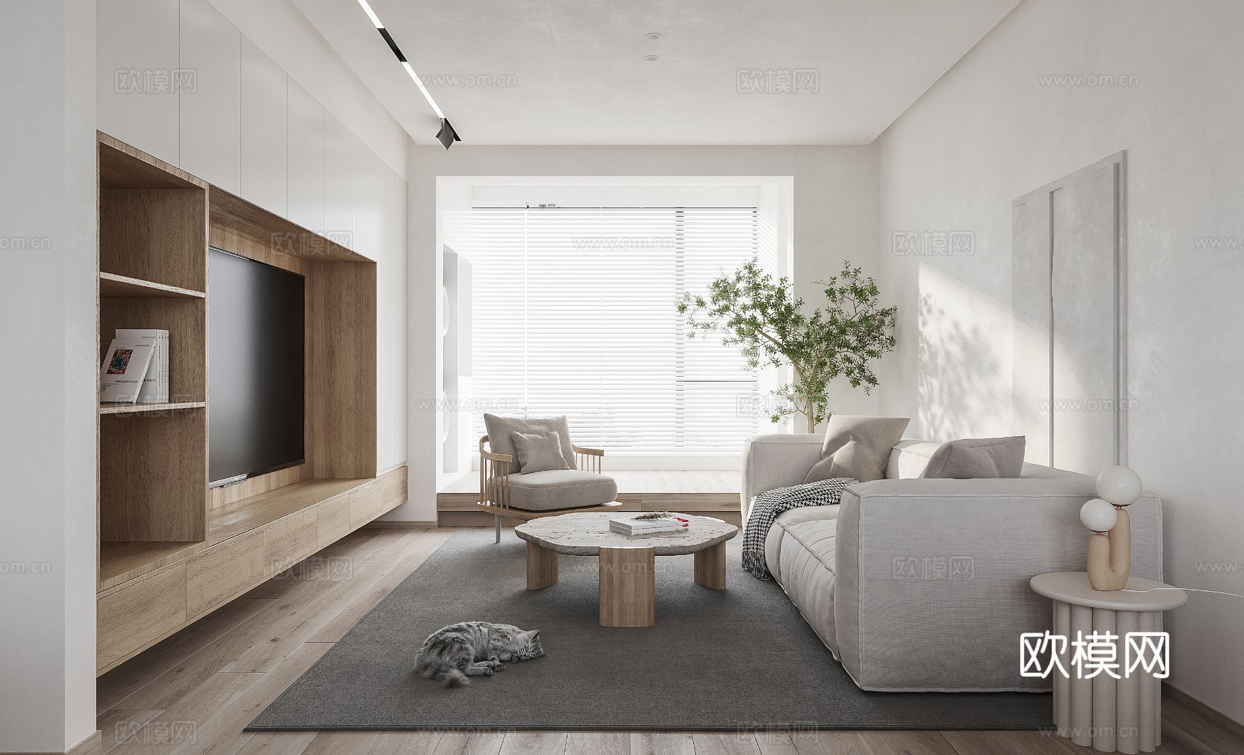 现代家装设计 客厅卧室餐厅 黑白灰 公寓效果图下载（渲染图1）