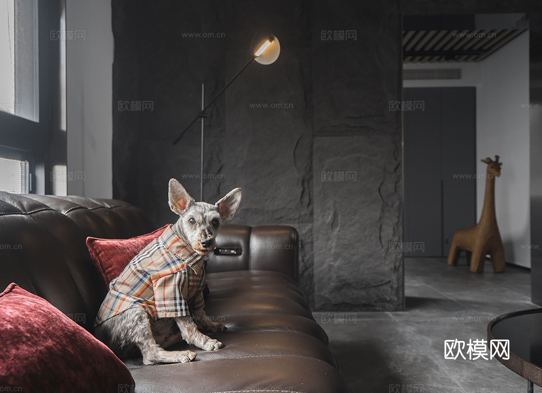 现代家装效果图客厅卧室餐厅黑白灰效果图下载（渲染图4）