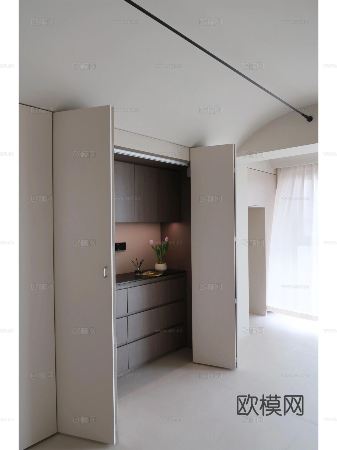 现代家装设计 客厅卧室餐厅 黑白灰 公寓效果图下载（渲染图8）