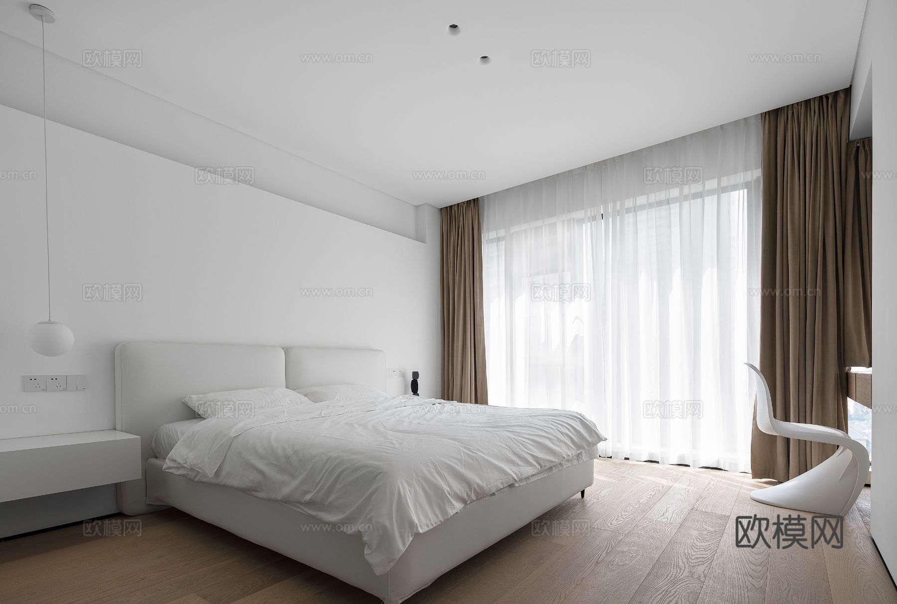 现代家装设计 客厅卧室餐厅 黑白灰 公寓效果图下载（渲染图1）